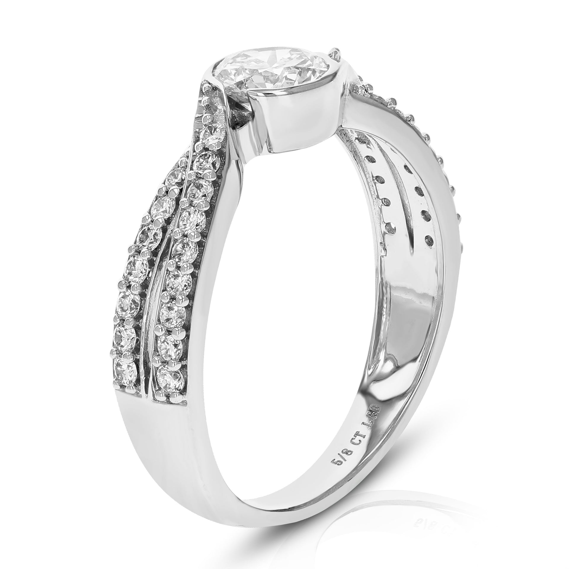 5/8 cttw Round Lab Grown Diamond Engagement Ring 33 Stones 14K White Gold Prong Set 3/4 Inch