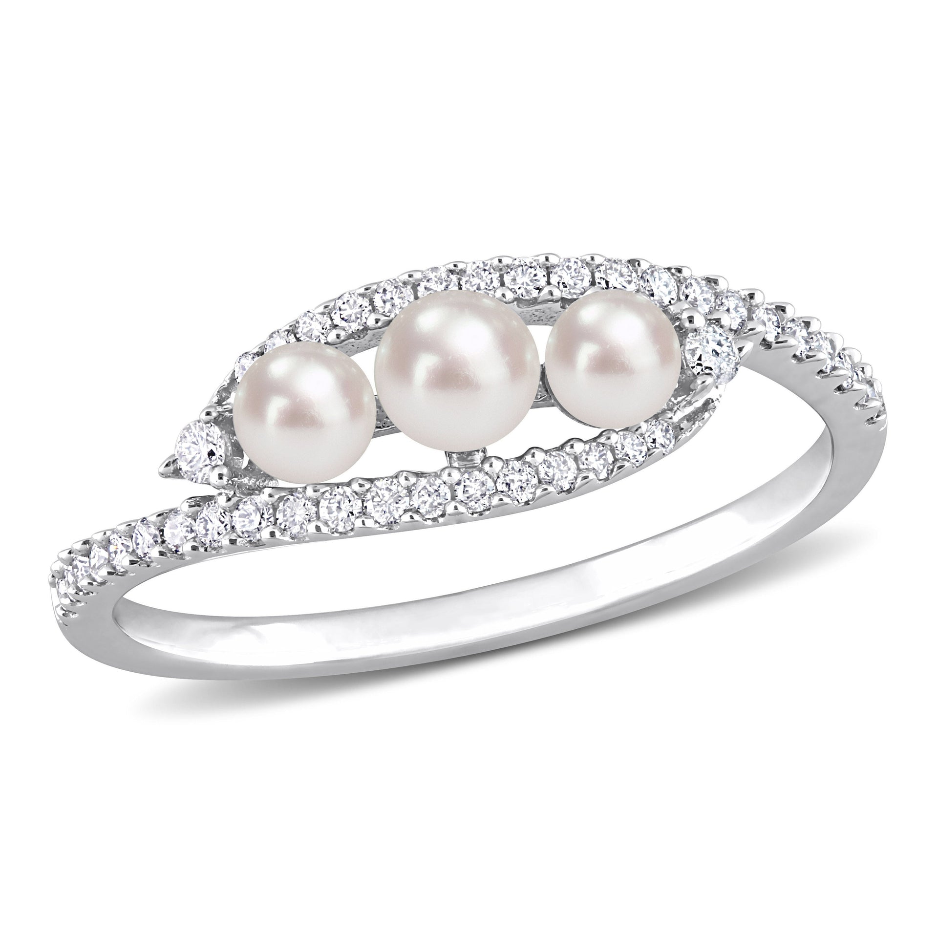 Cultured Freshwater Pearl and 1/5 CT TDW Diamond Bypass Ring in 14k White Gold