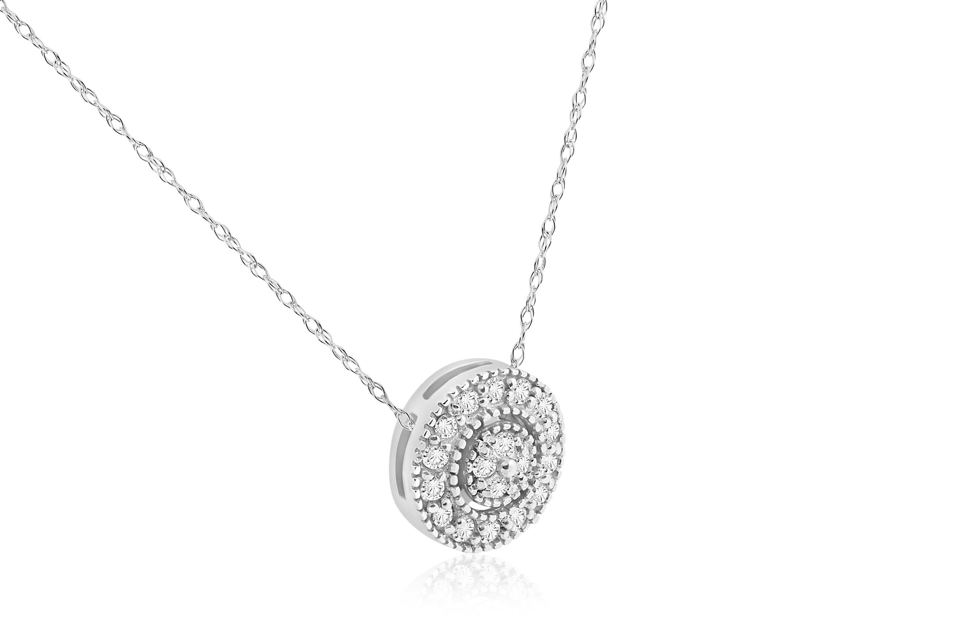 1/4ct Diamond Pave Halo Pendant 14K White Gold Women's Necklace & 18' Chain