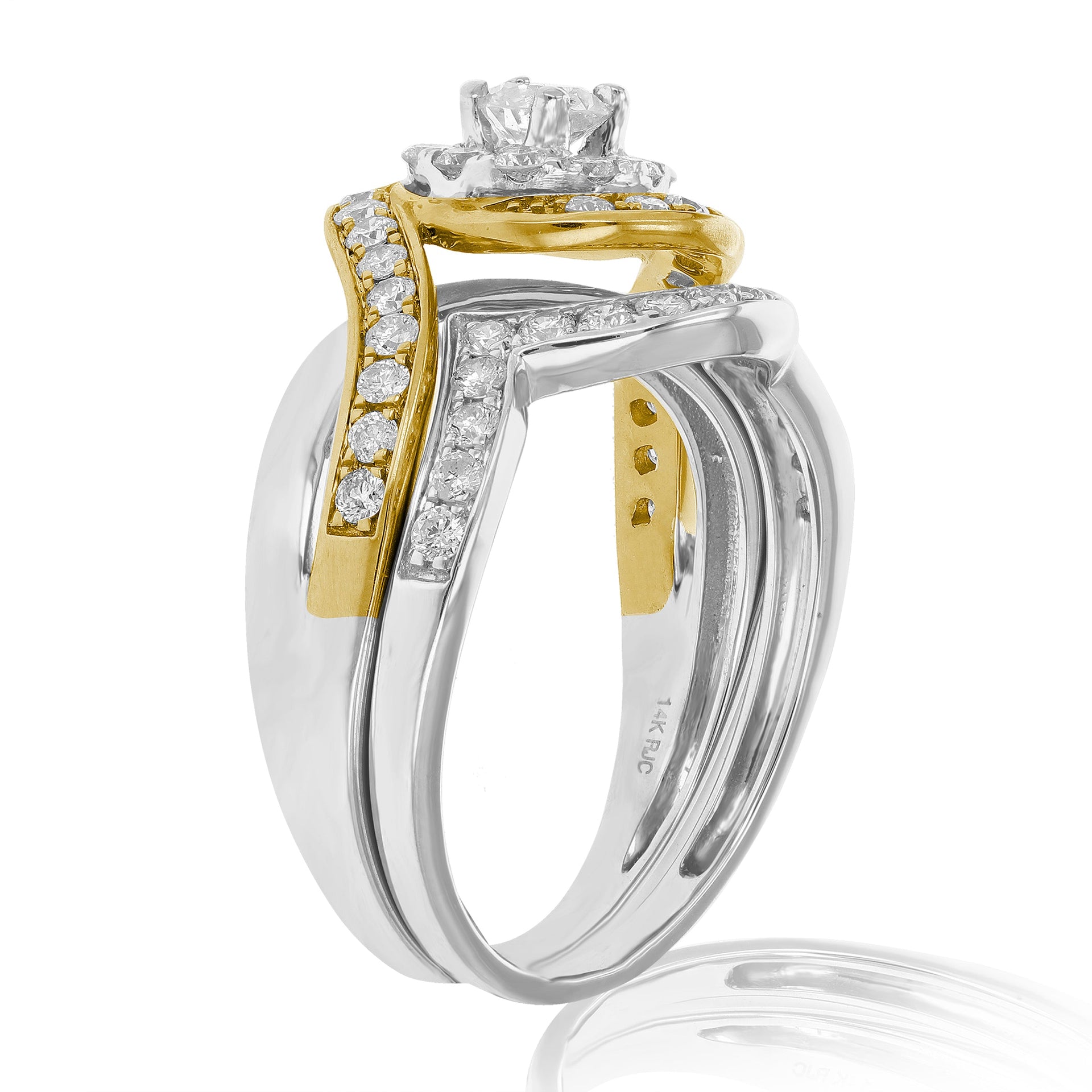 1 cttw Diamond Wedding Engagement Ring Set 14K Two Tone Gold Halo Bridal Design