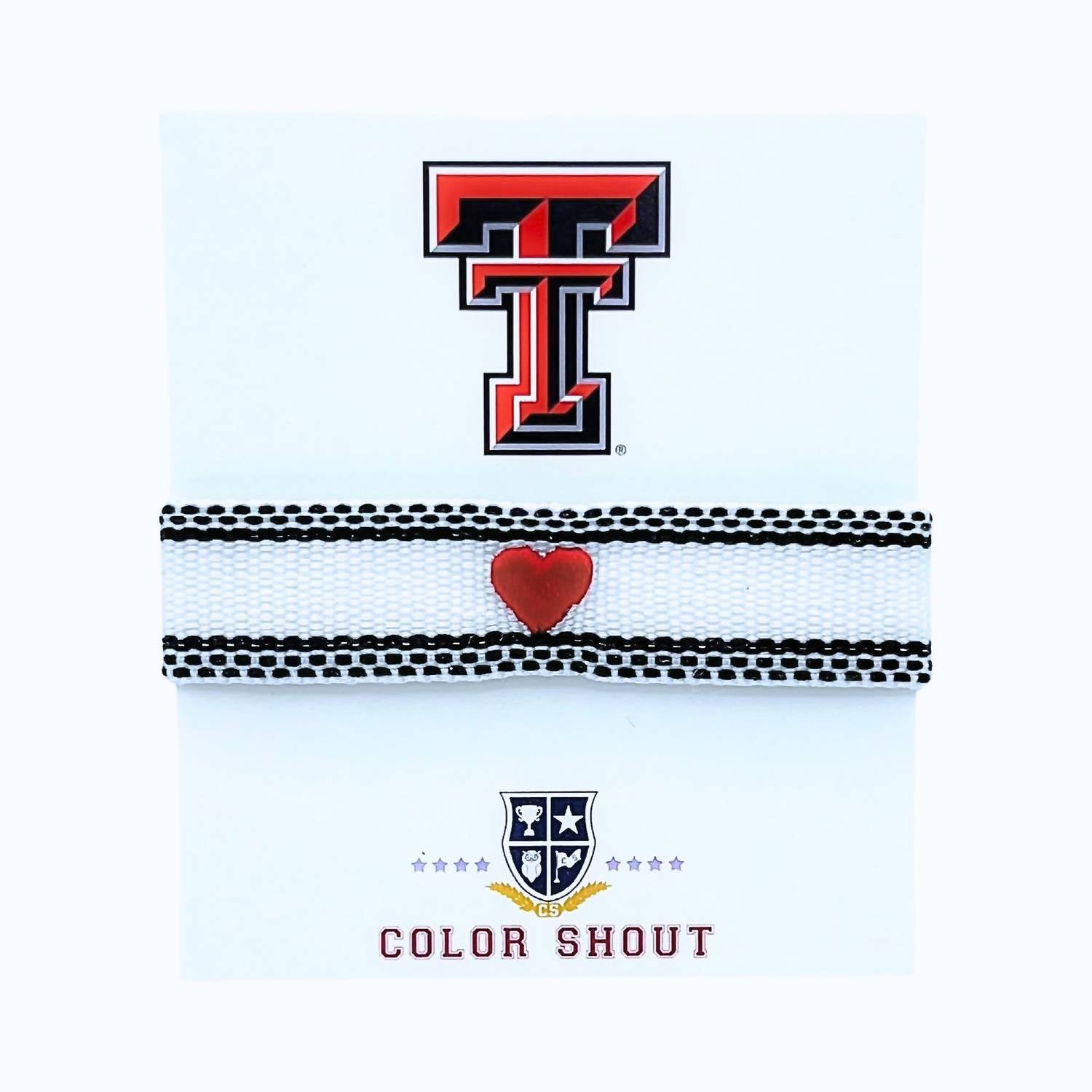 Women's I Love Texas Tech: Heart Spirit Band Tassel Bracelet in White
