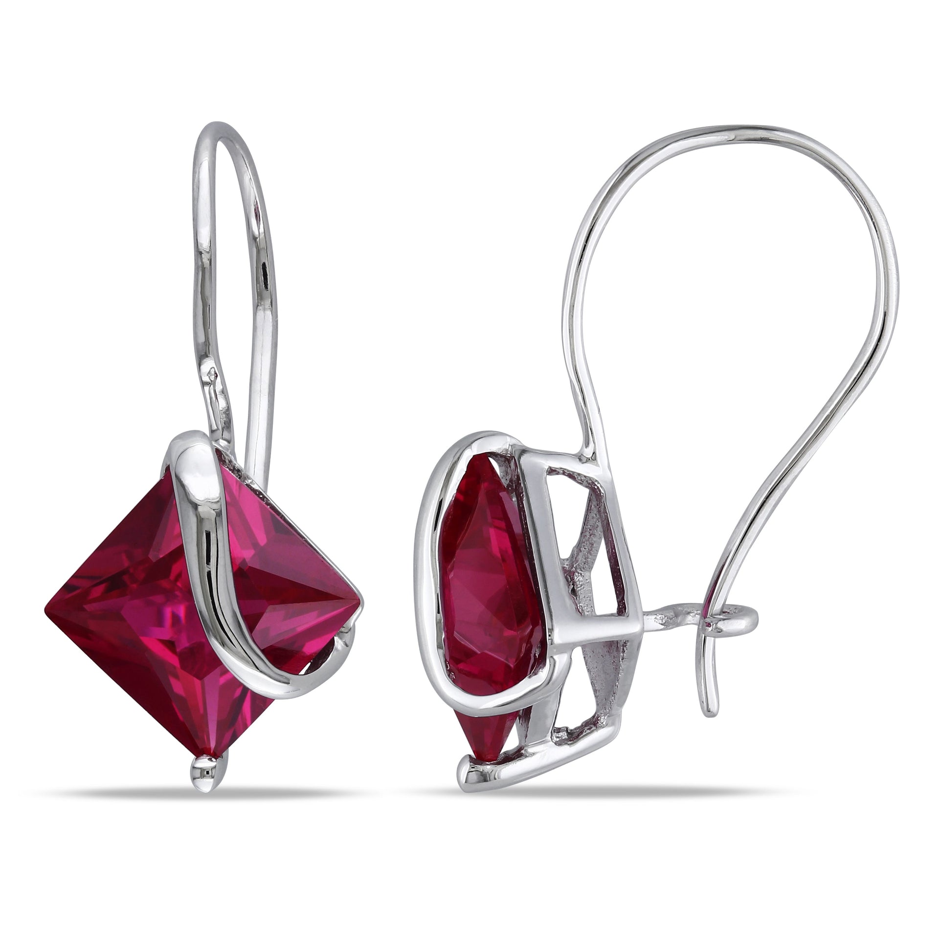 3 3/8 CT TGW Square Cut Created Ruby Earrings in 10k White Gold