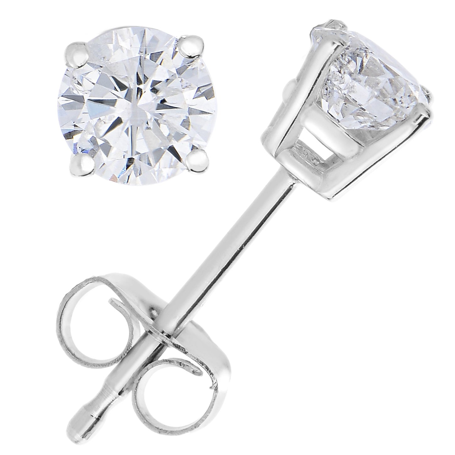 1/2 cttw Diamond Stud Earrings 14K White Gold Push Backs Round 4 Prong Basket