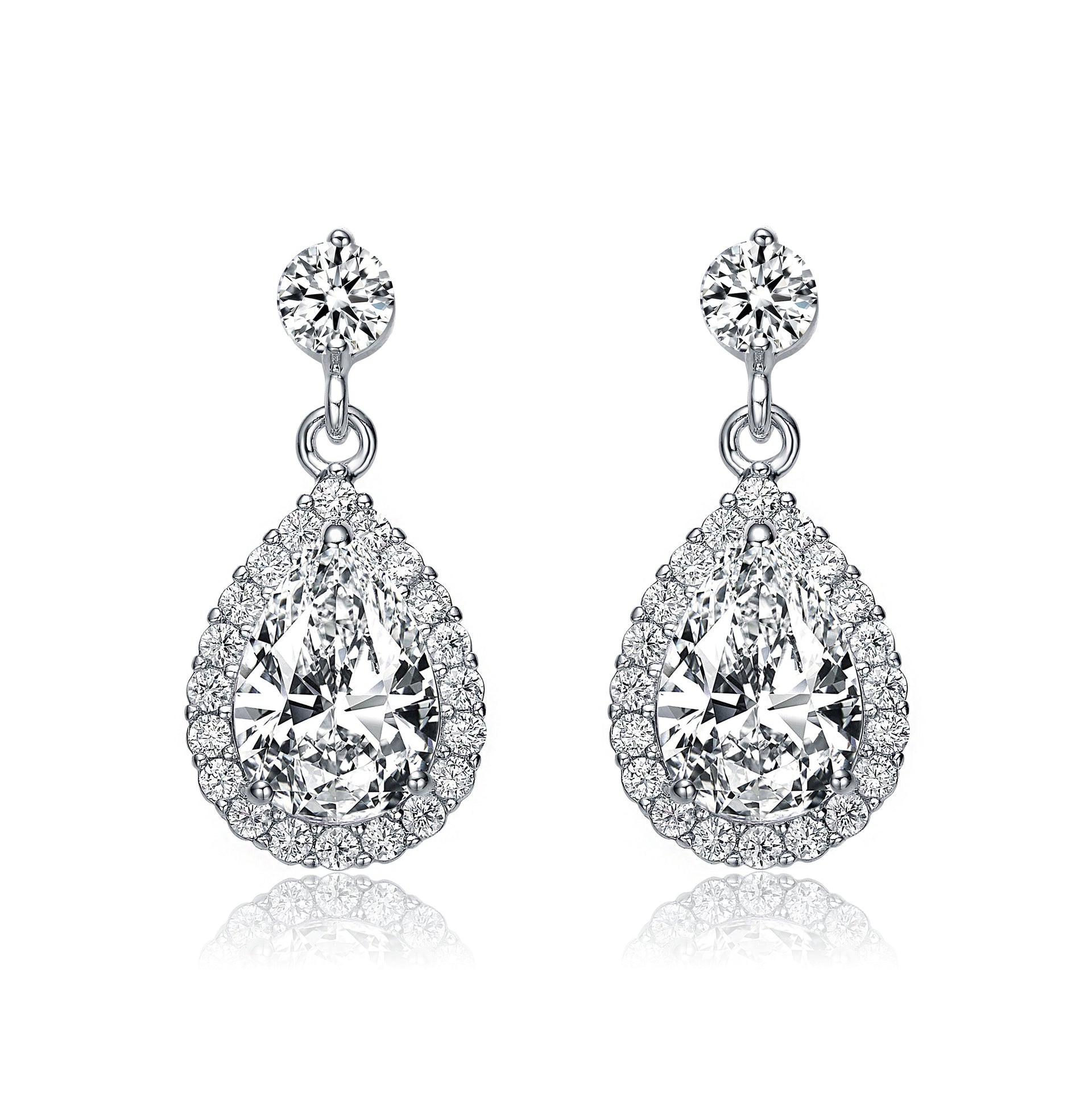 Sterling Silver Cubic Zirconia Halo Teardrop Earrings