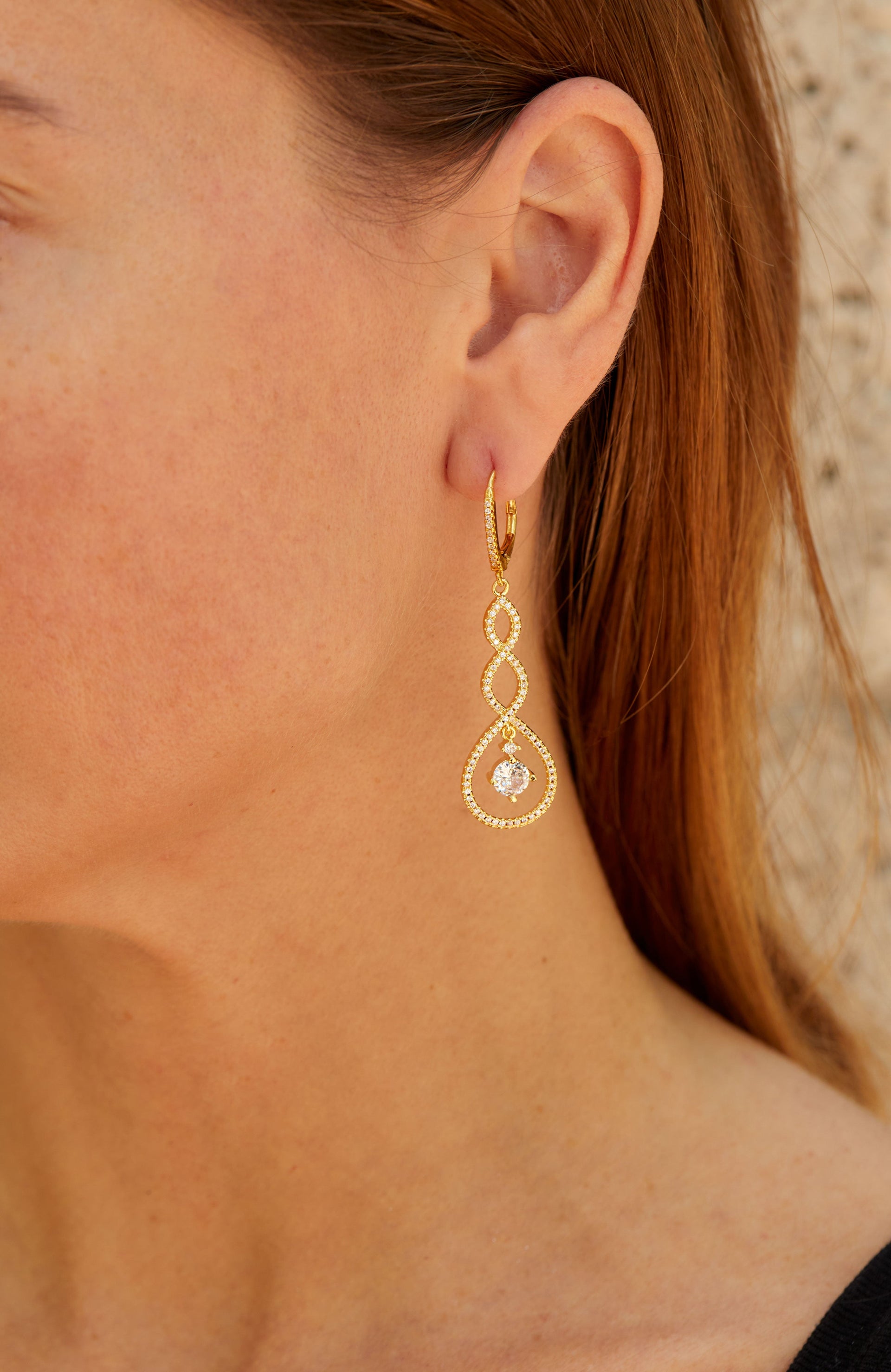 Gold Plated Twist Cz Long Earrings