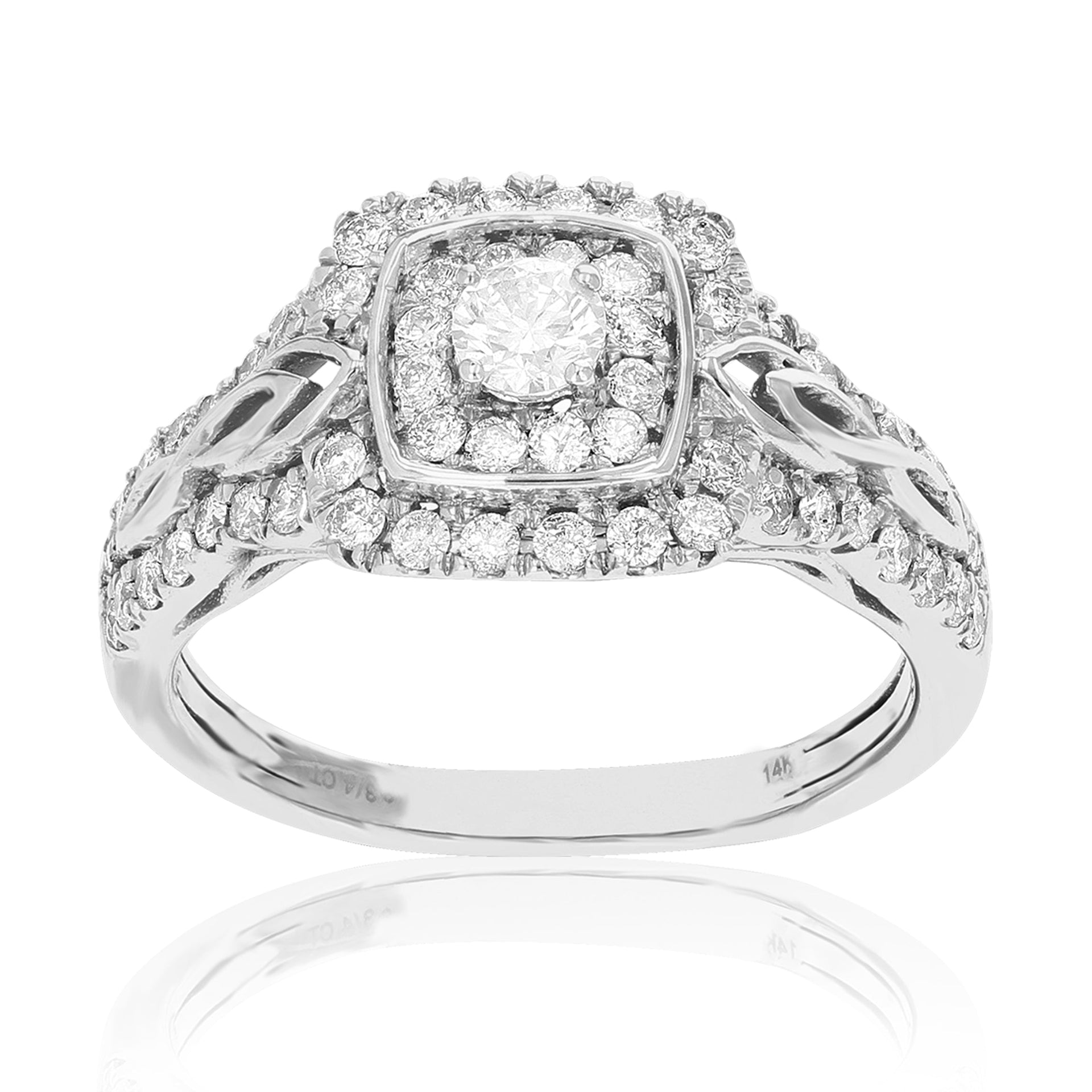 3/4 cttw Diamond Engagement Ring 14K White Gold Halo Composite Prong Set