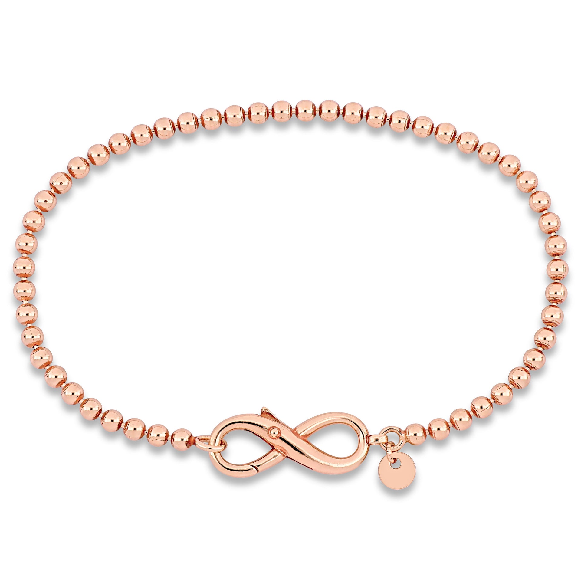 Mimi & Max Pink Bead Link Bracelet w/Infinity Clasp in Rose Silver - 7.5 in.