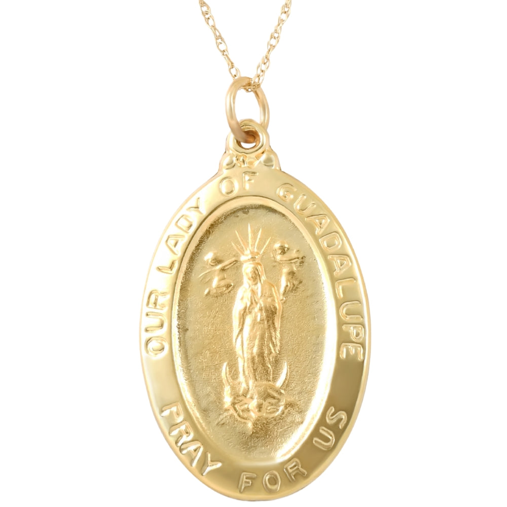 14k Yellow Gold Lady Of Guadalupe Medal Pendant 1' Tall 4.5 Grams