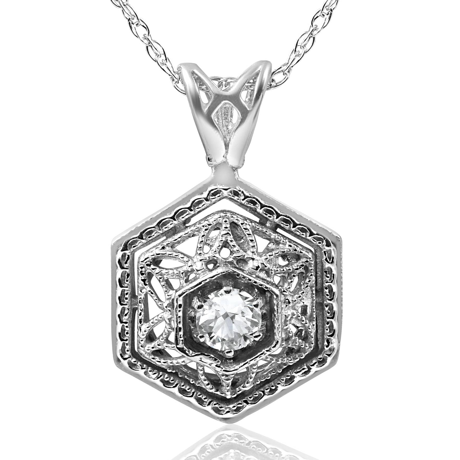 Solitaire EX3 Lab Grown Diamond Vintage Pendant 14K White Gold 17.65mm