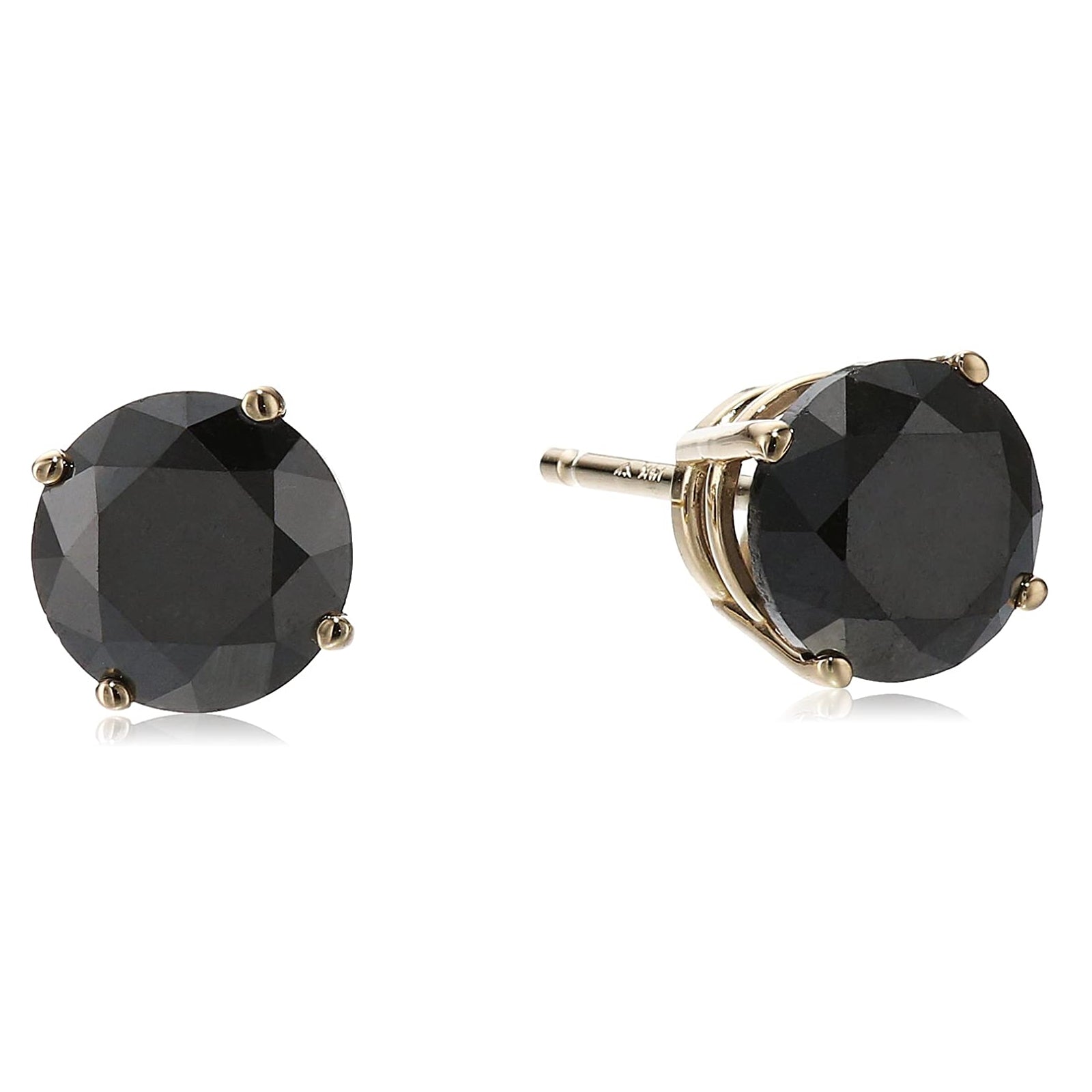 1 cttw Black Diamond Stud Earrings 14K Yellow Gold Round Push Backs 4 Prong Basket