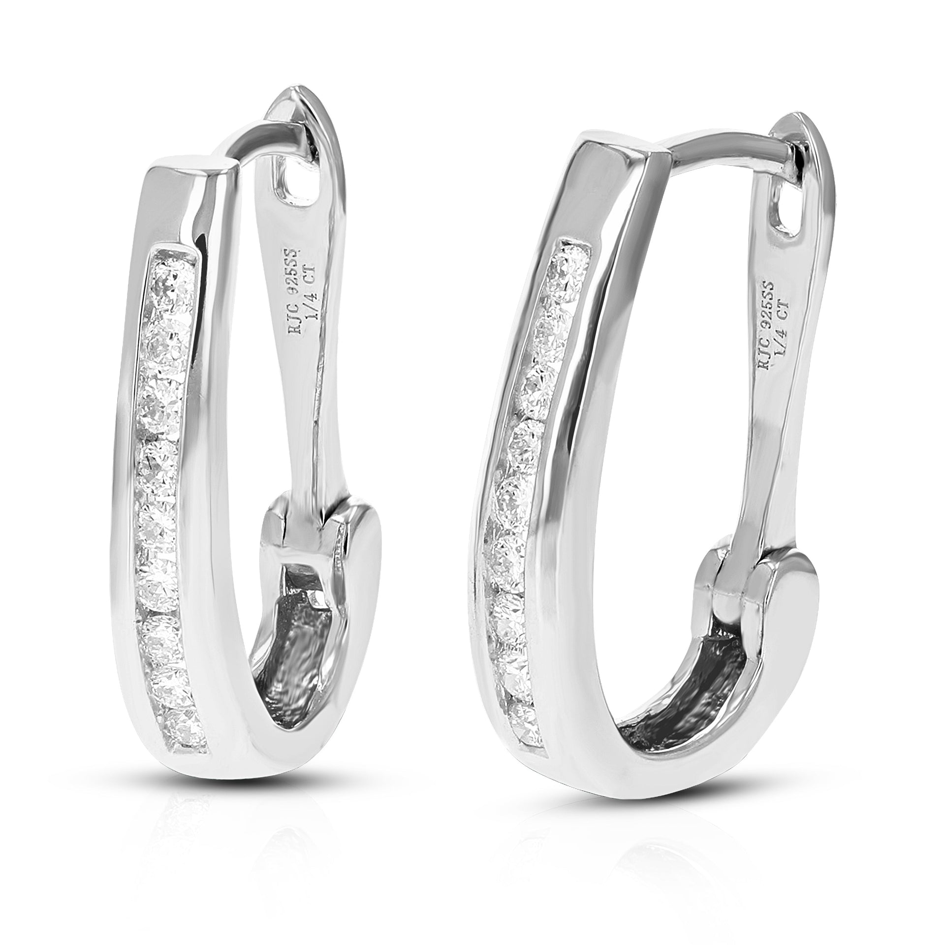 1/4 cttw Round Lab Grown Diamond Hoop Earrings .925 Sterling Silver Channel Set 3/4 Inch