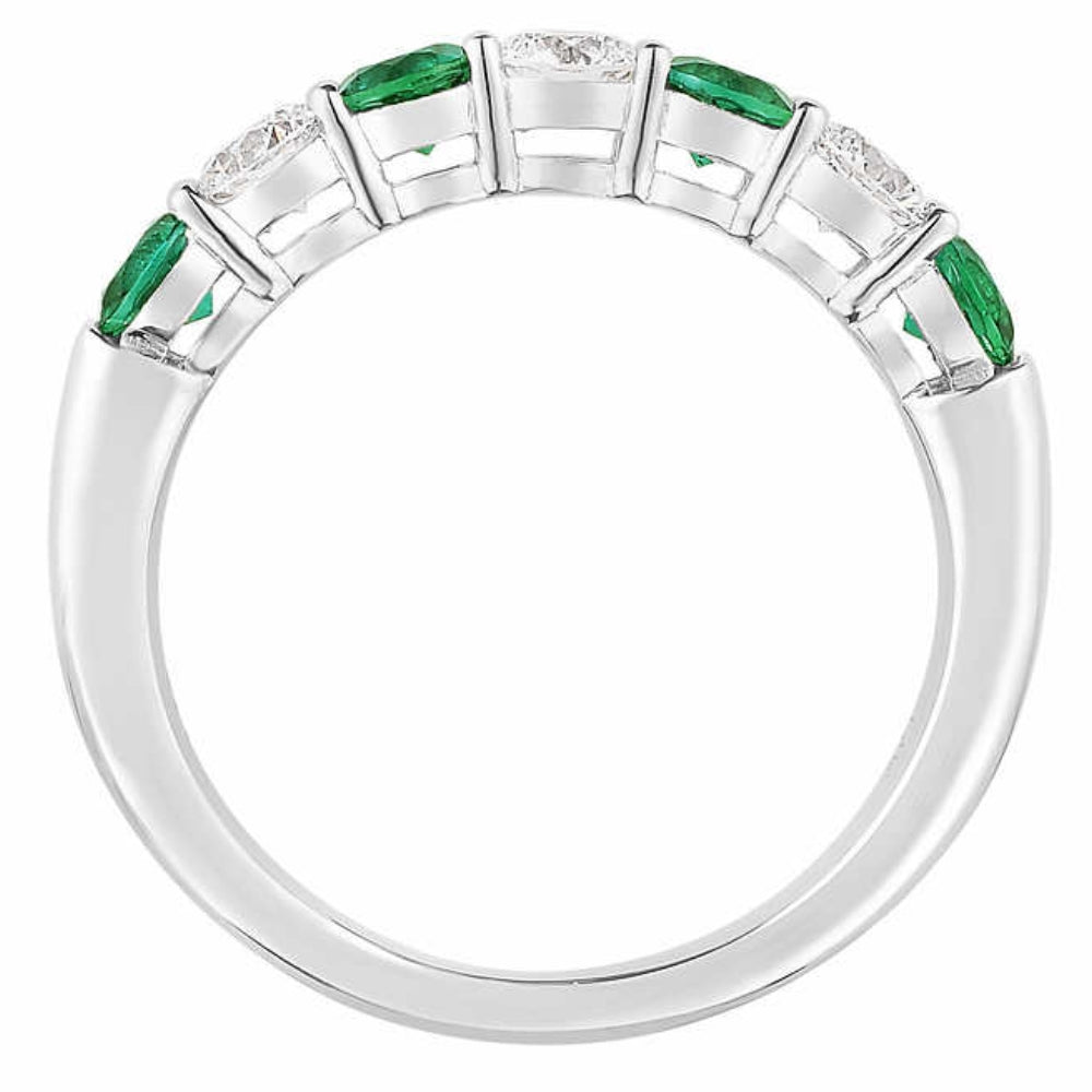1 1/2 ct TW Round Diamond & Created Emerald Wedding Anniversary Ring in 14k Gold