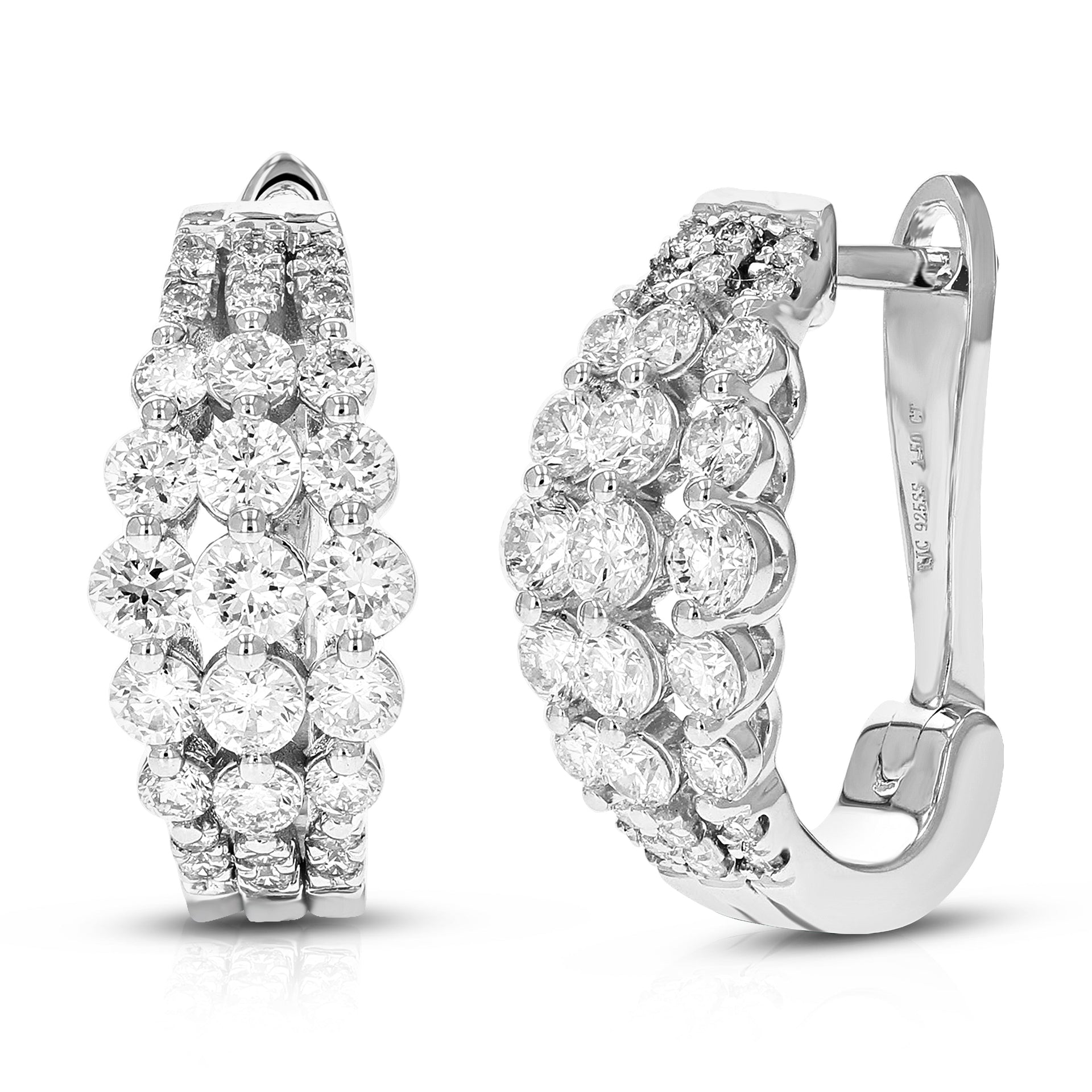 1.50 cttw Round Cut Lab Grown Diamond Hoop Earrings in .925 Sterling Silver Prong Set 2/3 Inch