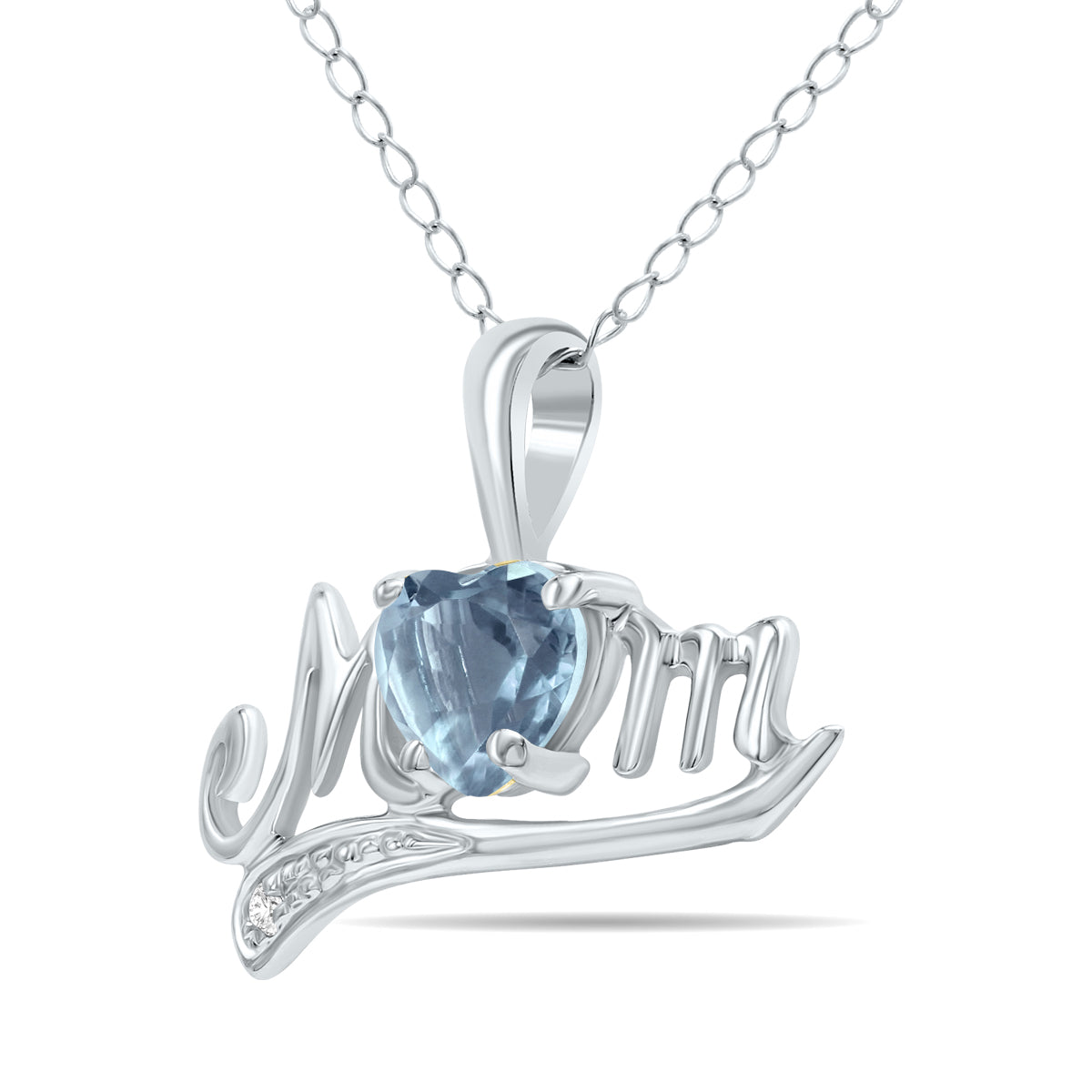 Aquamarine And Diamond Mom Pendant 10K White Gold