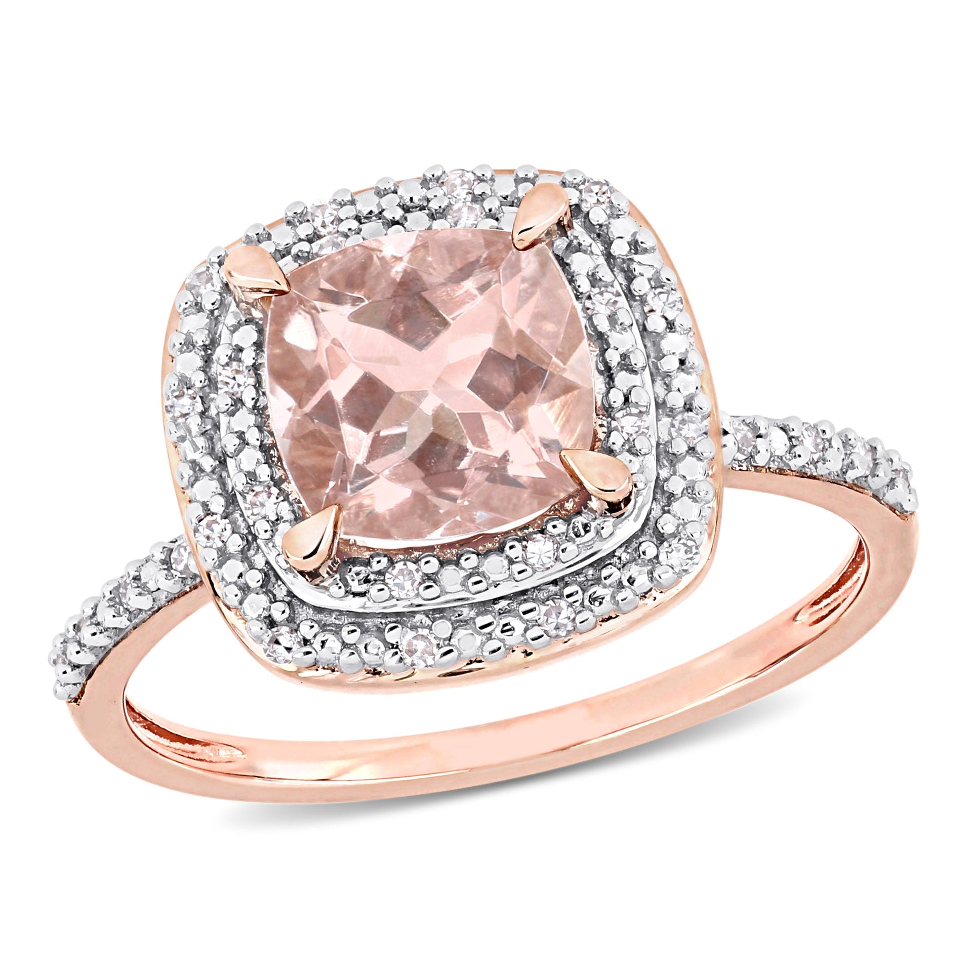 1 5/8 ct TW Morganite and 1/10ct TW Diamond Double Halo Cocktail Ring in 14k Rose Gold