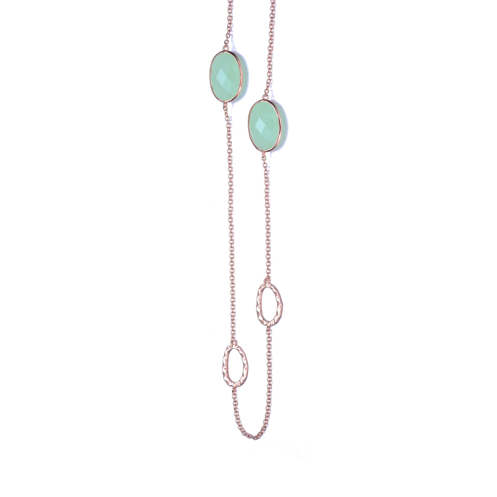 Sterling Silver Rose Gold Plated Green Cubic Zirconia Station Necklace