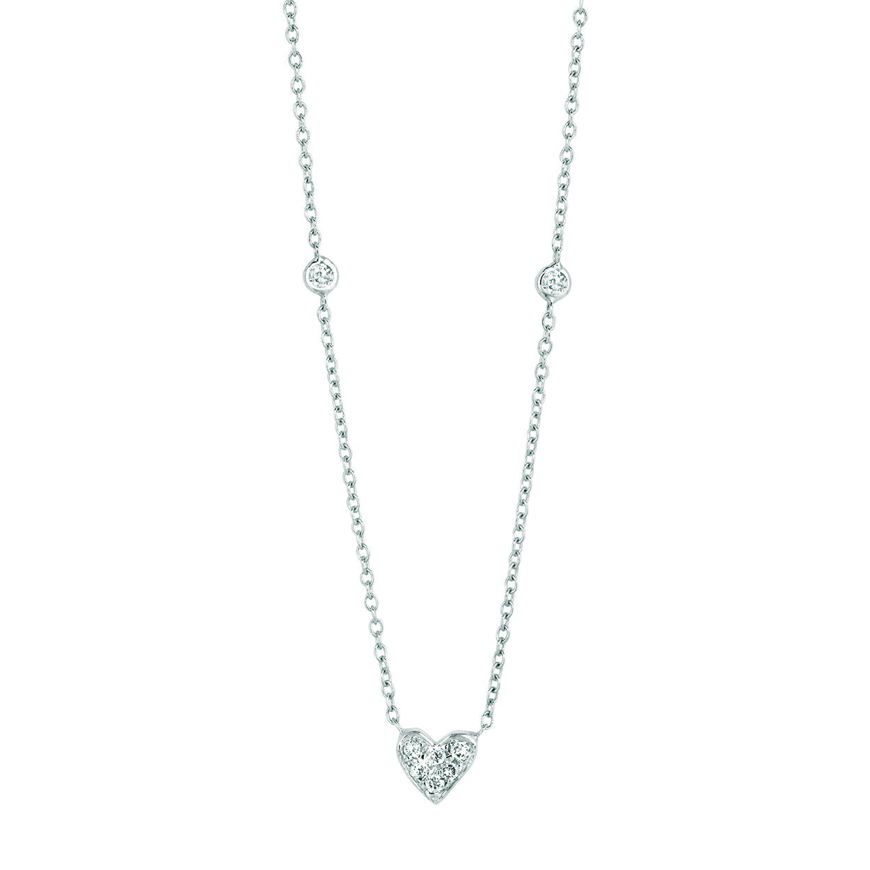 Diamond Heart & Two Sided Diamond Necklace White Gold