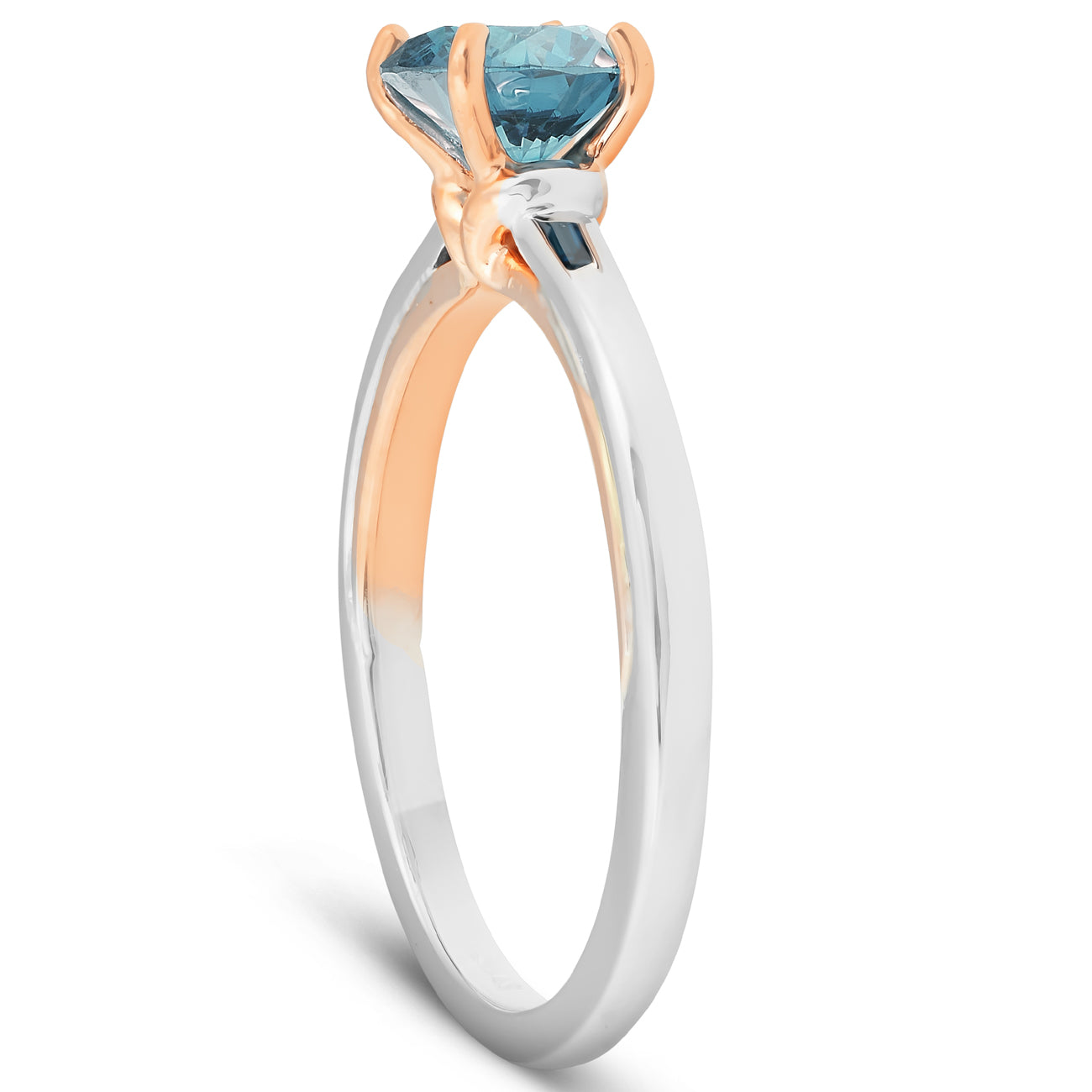 1 Ct Blue Diamond Solitaire Two Tone Engagement Ring 14k White & Rose Gold