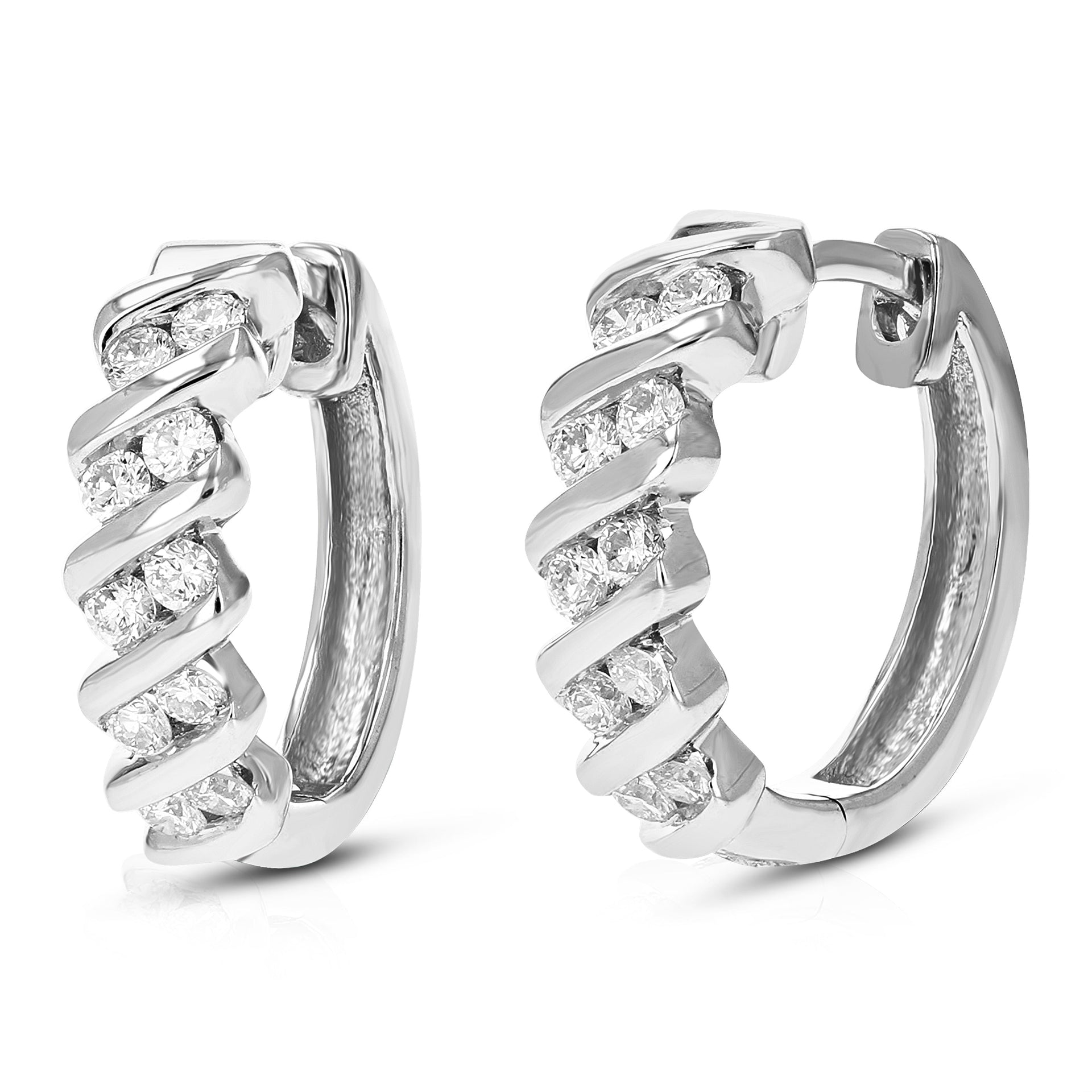 1/2 cttw Round Cut Lab Grown Diamond Hoop Earrings Made with .925 Sterling Silver Channel Setting 2/3 Inch