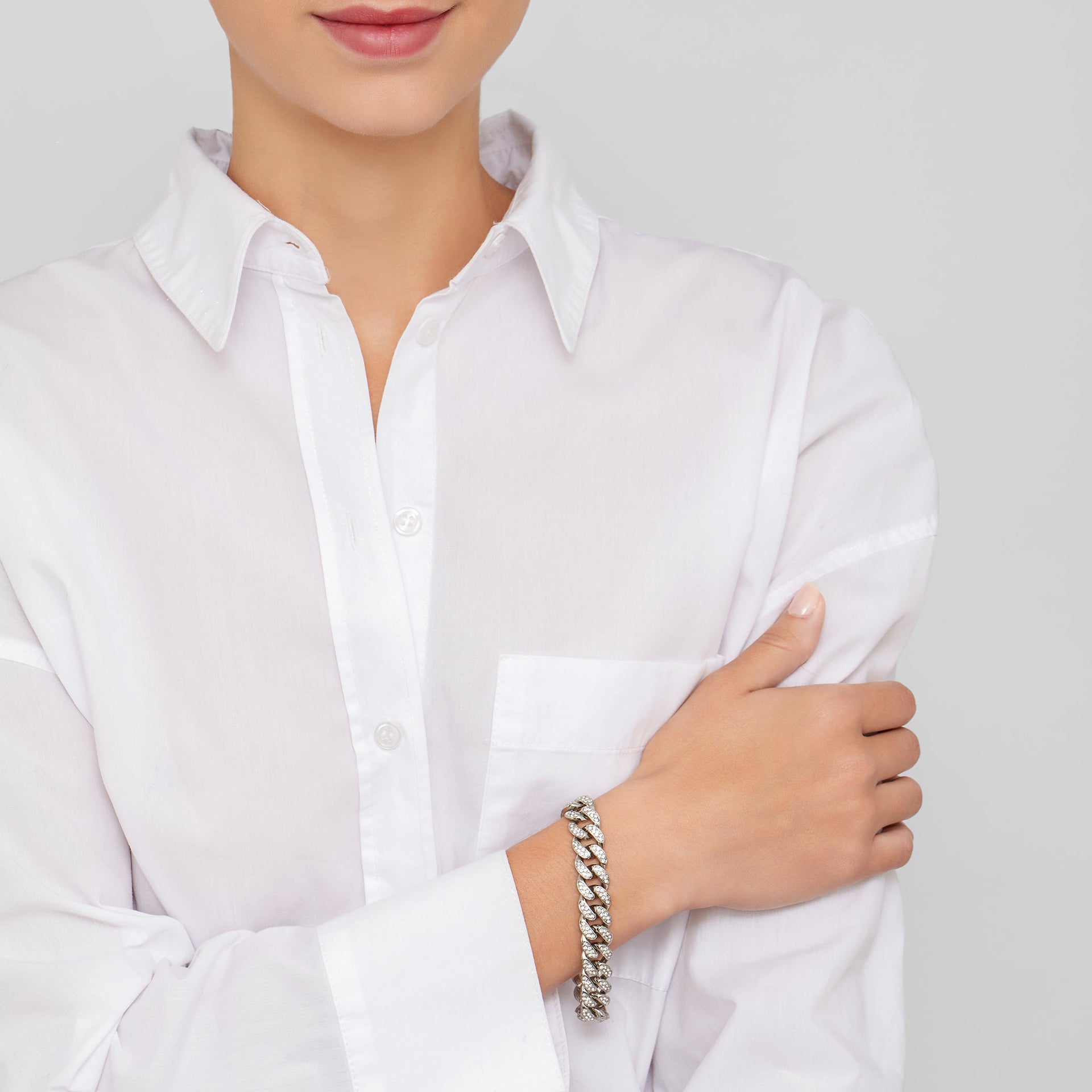 Adornia Flat Curb CZ Chain Bracelet silver