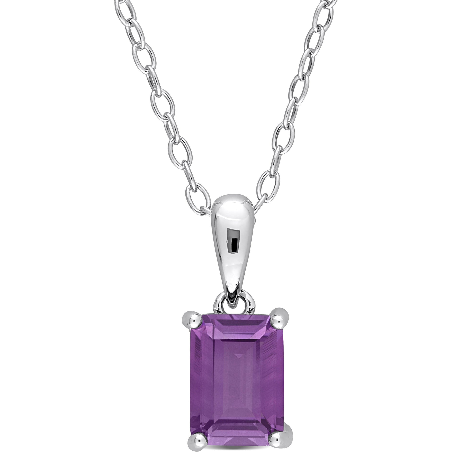 Mimi & Max 1 1/2ct TGW Emerald Cut Simulated Alexandrite Solitaire Classic Basket Setting Pendant with Chain in Sterling Silver