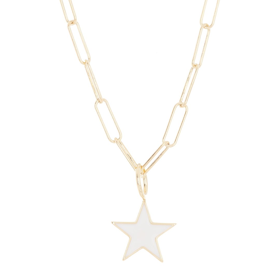 Adornia White Enamel Star Pendant Necklace gold
