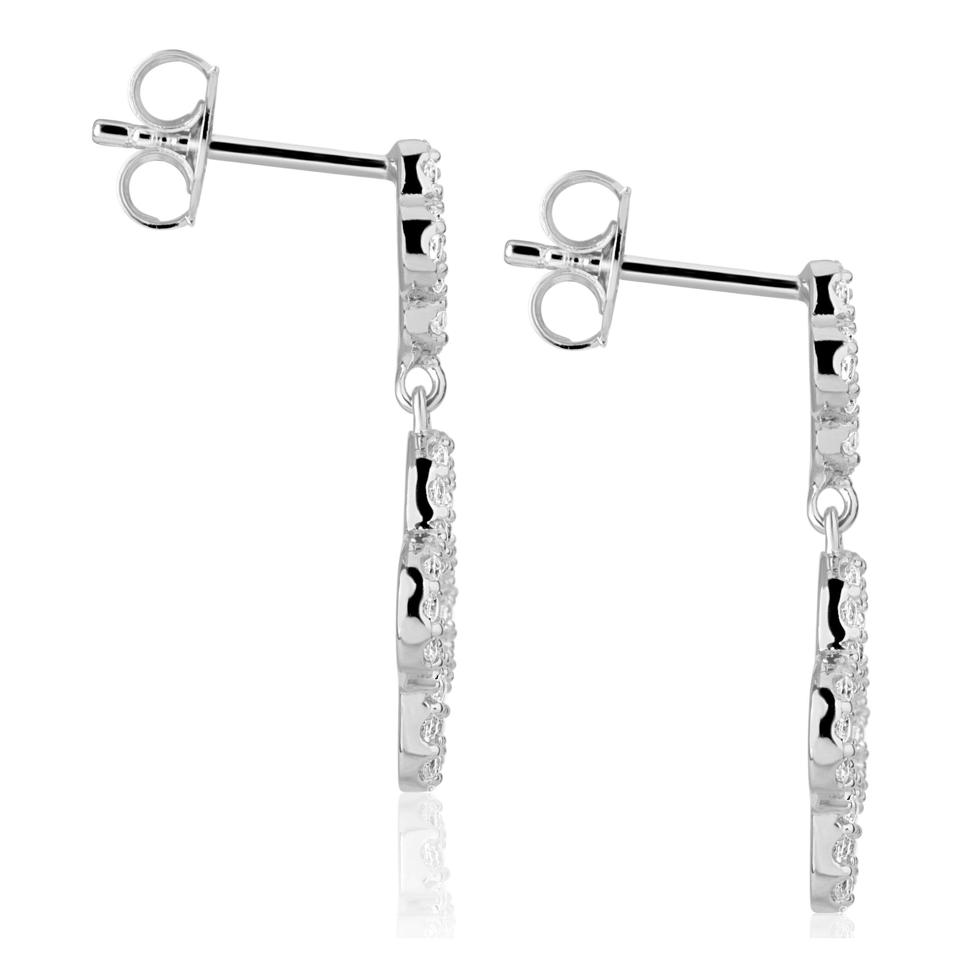 Suzy Levian Cubic Zirconia Sterling Silver Double Clover Dangle Earrings