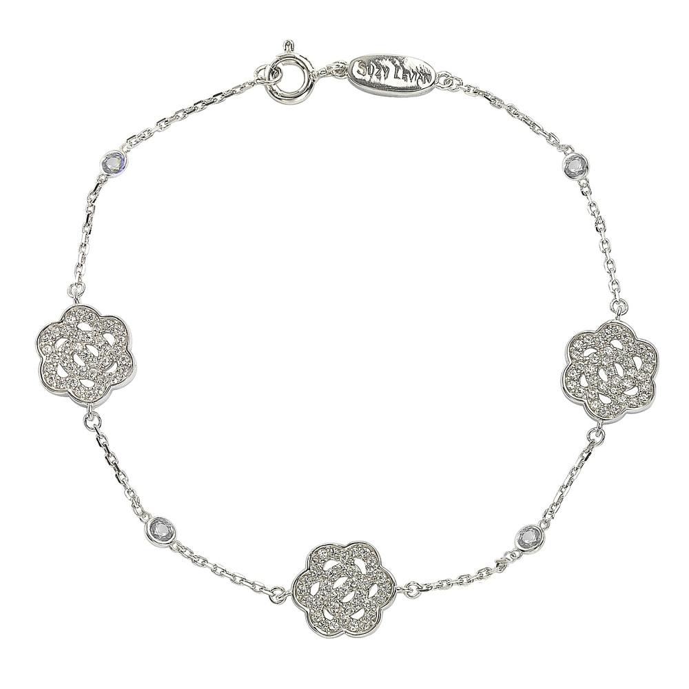 Suzy Levian Sterling Silver Sapphire & Diamond Accent Flowers Station Bracelet