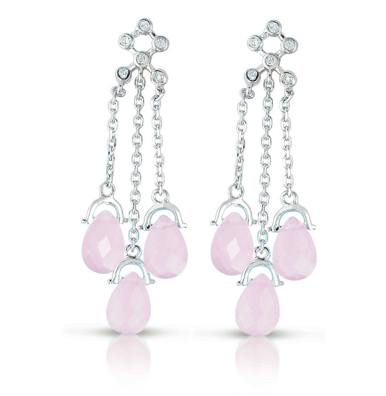GENEVIVE Sterling Silver Light Pink Cubic Zirconia Three Strand Drop Earrings