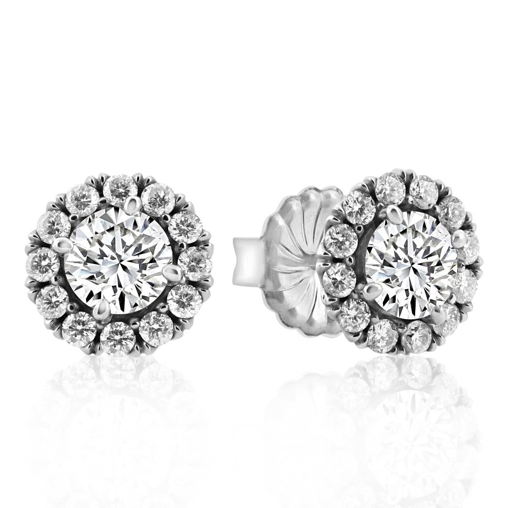 3 Ct Round Halo Diamond Studs 14k White Gold Enhanced 11.5mm