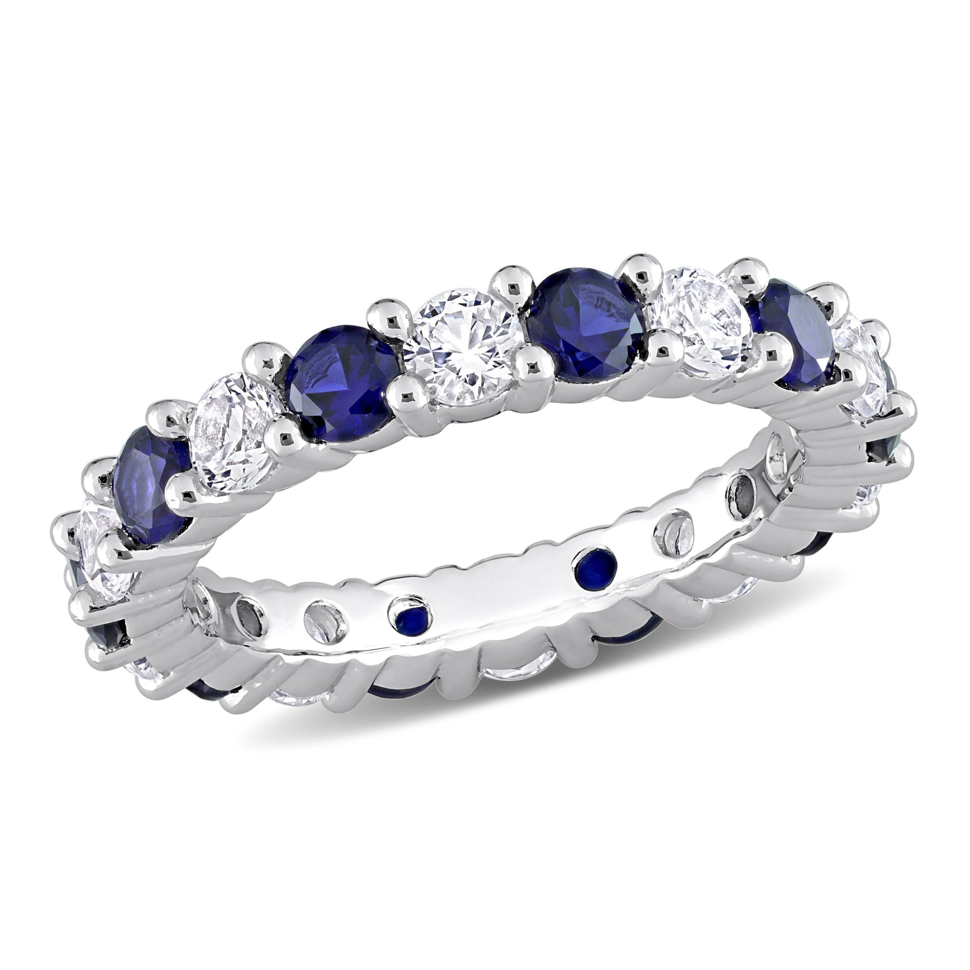 3 1/2 CT TGW Created Blue and Created White Sapphire Full Eternity Band in Sterling Silver