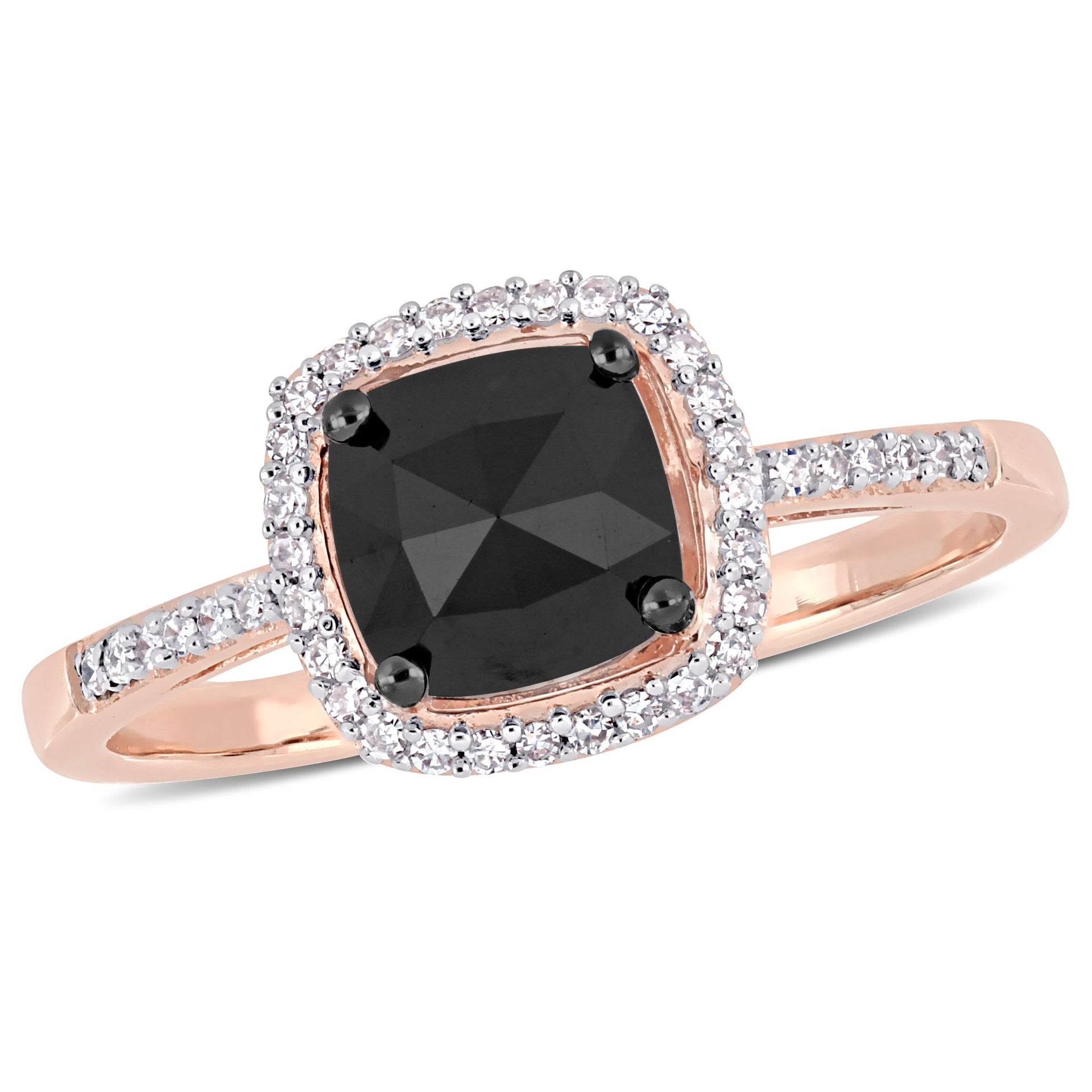 Mimi & Max 1ct TW Black White Diamond Halo Engagement Ring 14k Rose Gold