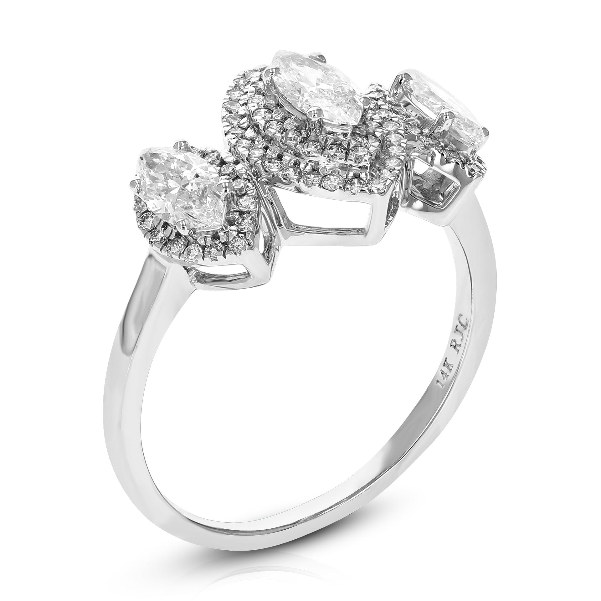 1 cttw Marquise Cut Lab Grown Diamond Engagement Ring 77 Stones 14K White Gold Prong Set 2/3 Inch