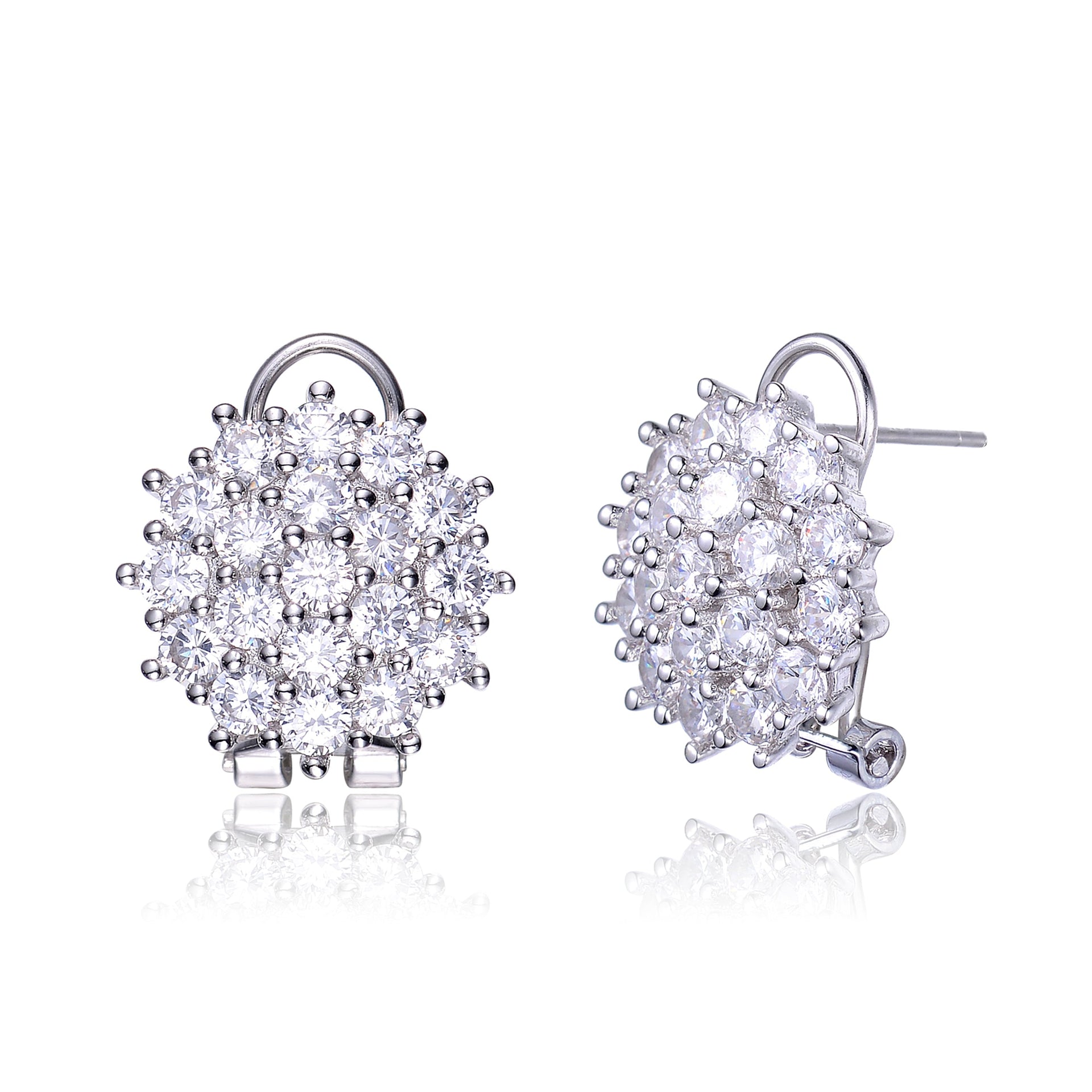 Sterling Silver Cubic Zirconia Round Cluster Earrings