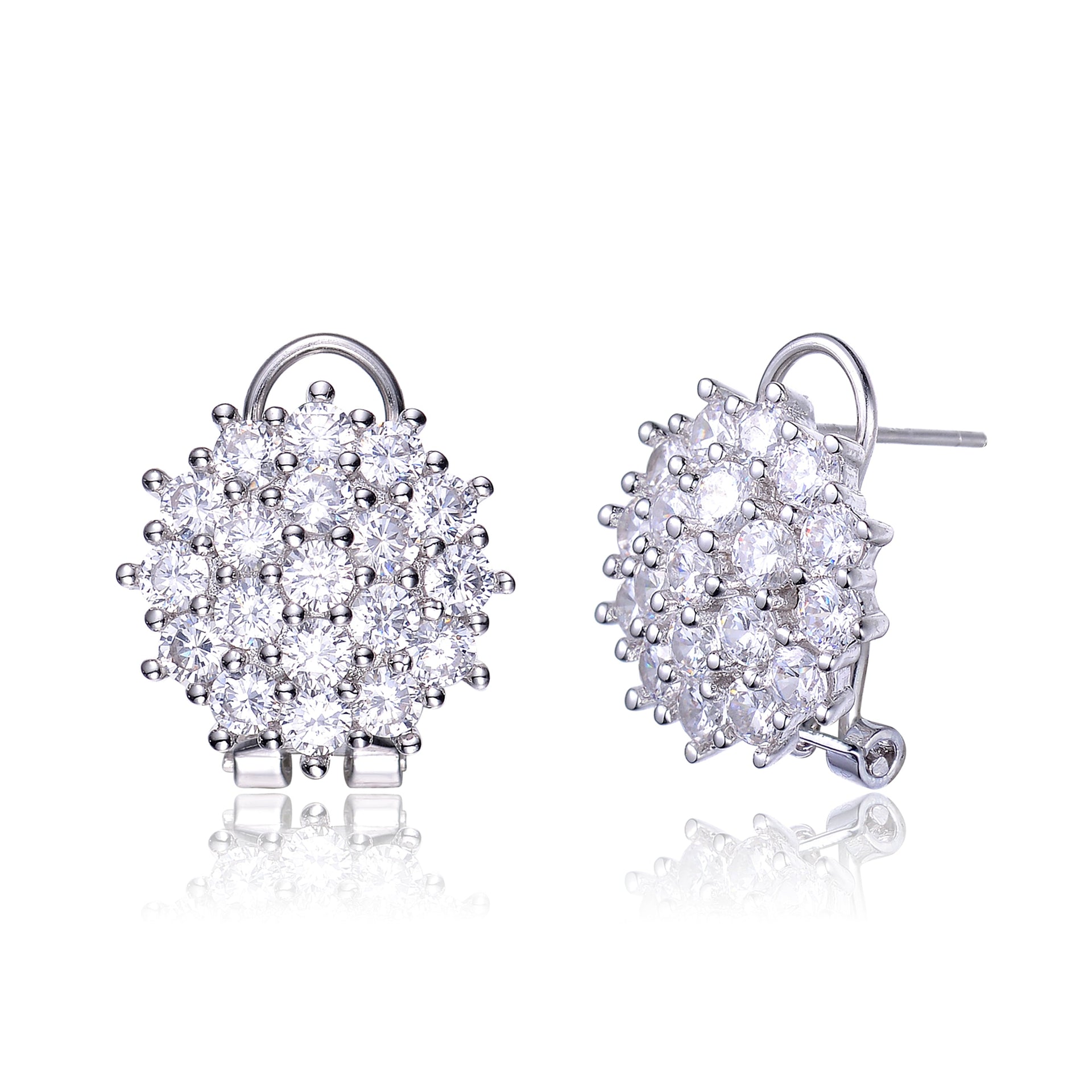 Sterling Silver Cubic Zirconia Round Cluster Earrings