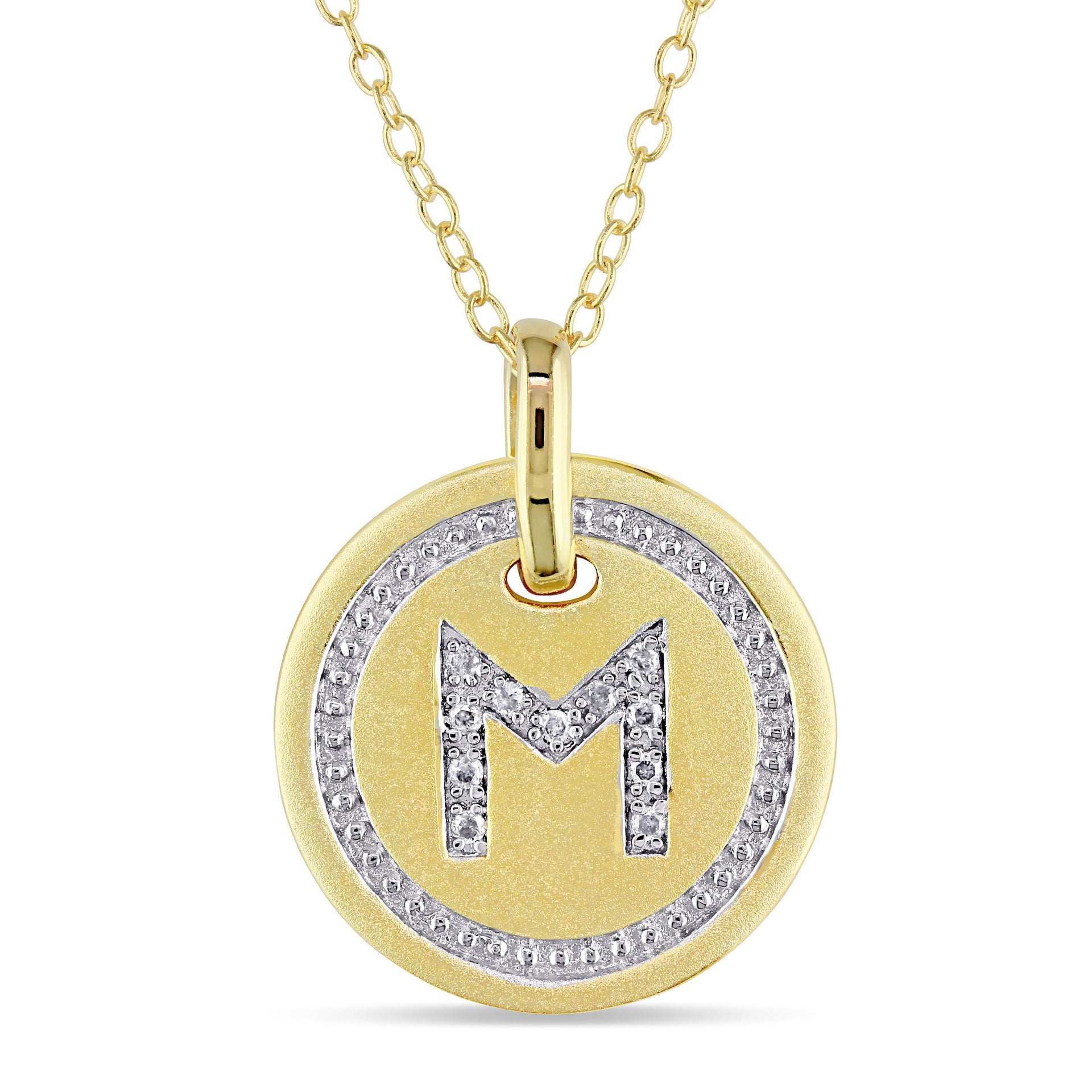 Mimi & Max M Initial Diamond Accent Pendant with Chain in Yellow Plated Sterling Silver