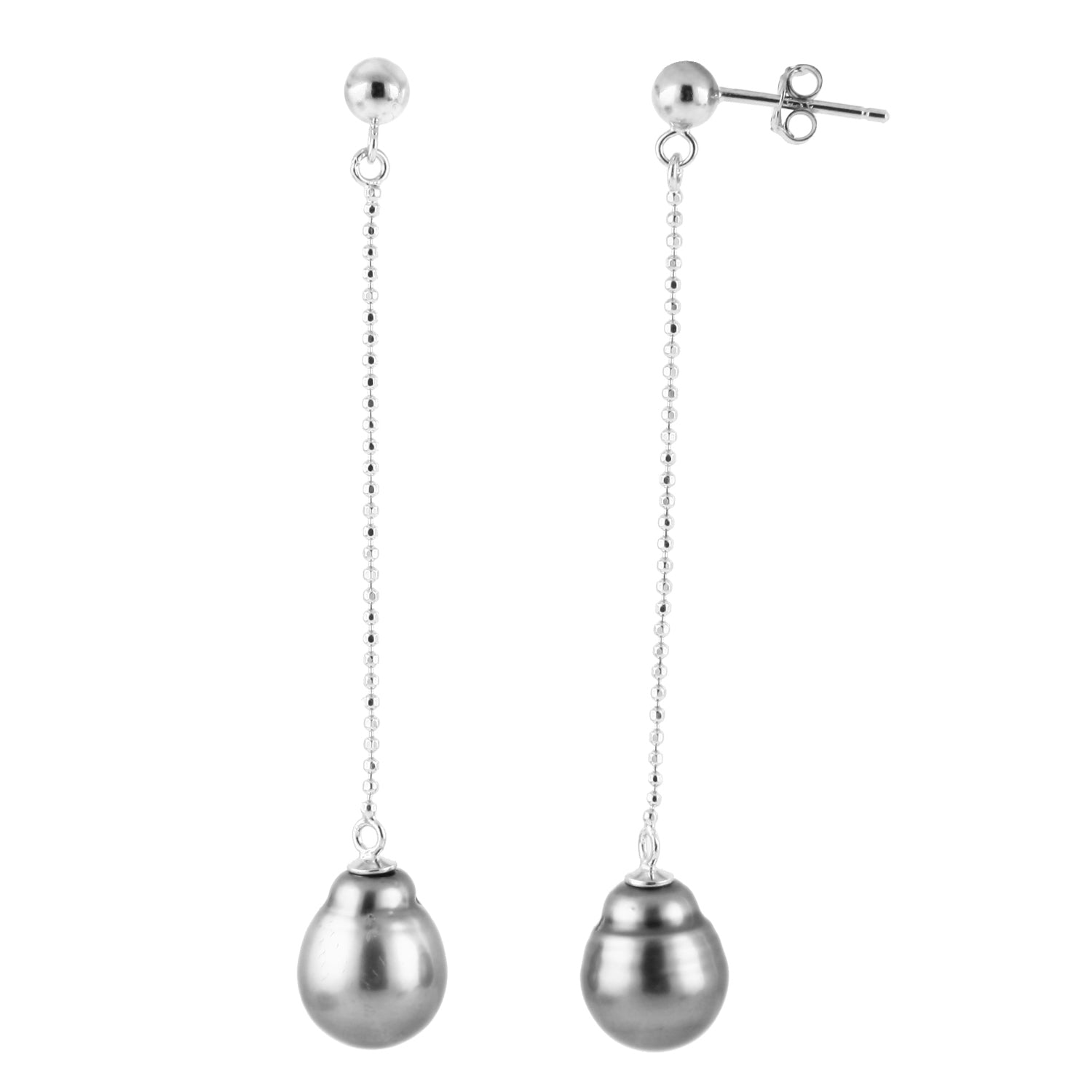 Dangling 9-10mm Tahitian Pearl Silver Earrings