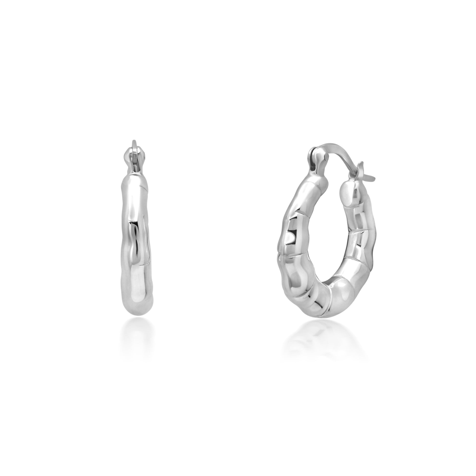 Sterling Silver Round Bamboo Sectioned Hoop Earrings