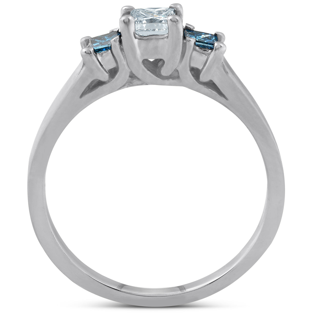 1/2 CT Princess Cut Treated Blue & White Diamond 3-Stone Engagement Ring 14K Gold