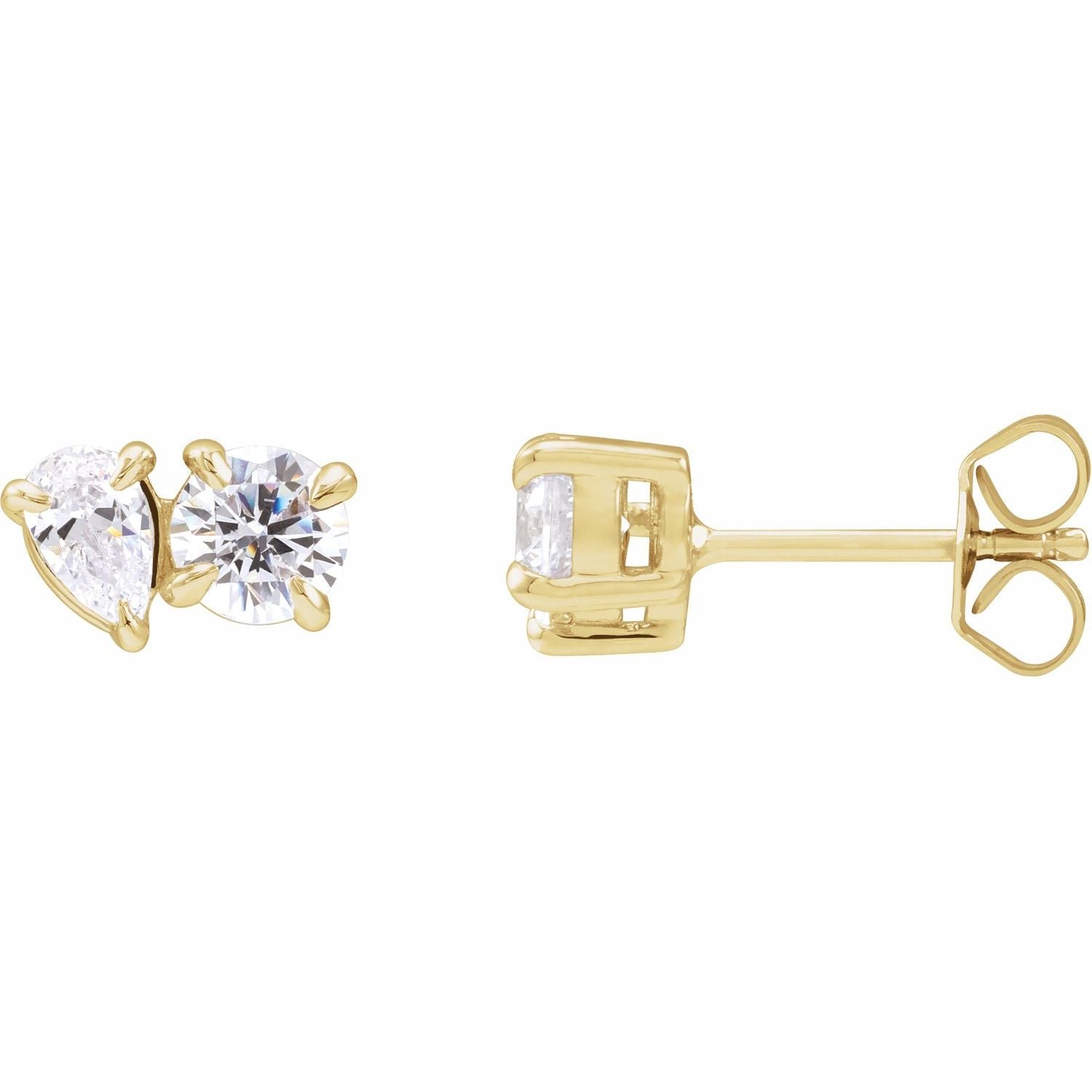 14K Gold 1 1/6ct Lab-grown Diamond Two-stone Stud Earrings Clarity SI Color G-H