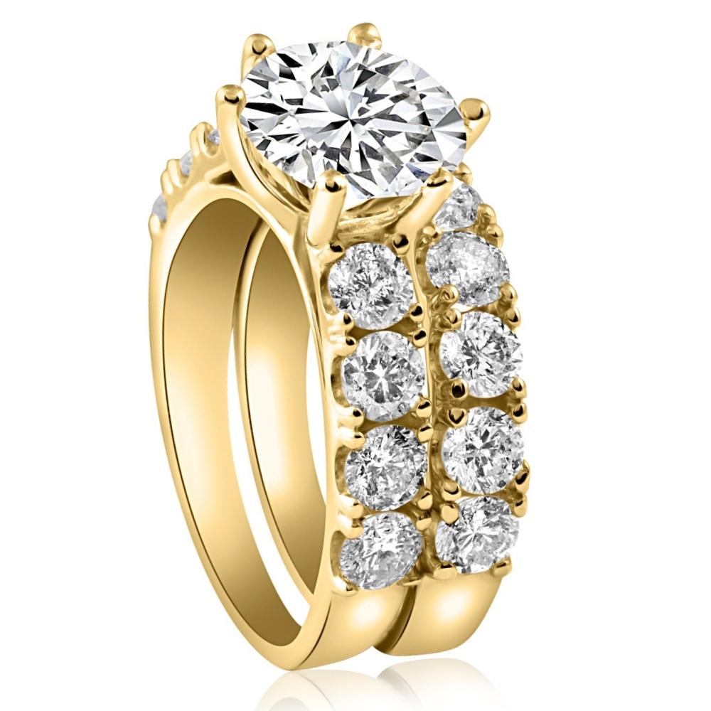 6 1/2 ct Diamond Engagement Wedding Ring Set in 10k Yellow Gold Lab Grown