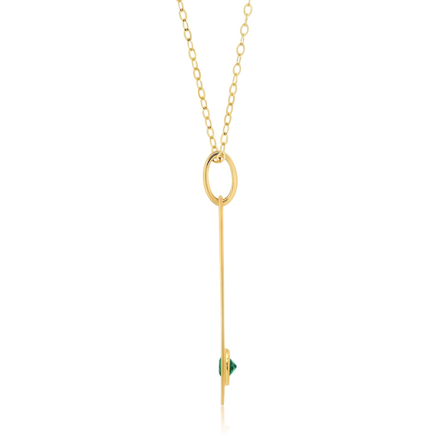 14k Yellow Gold Bar Pendant Necklace with 3mm Small Round Gemstone Adjustable Cable Chain 16 Inches to 18 Inches with Spring Ring Clasp