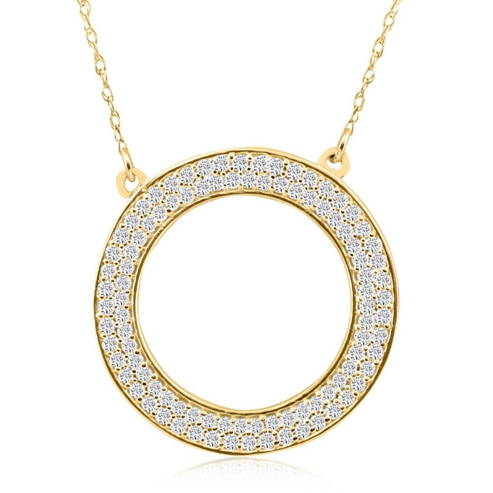5/8 ct Pave Round Cut Diamond Circle Pendant White or Yellow Gold Necklace 3/4'