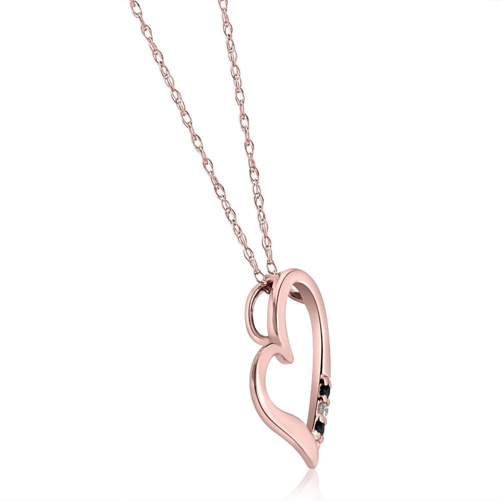 Diamond & Blue Sapphire Heart Pendant 3-Stone Rose Gold with 18' Chain