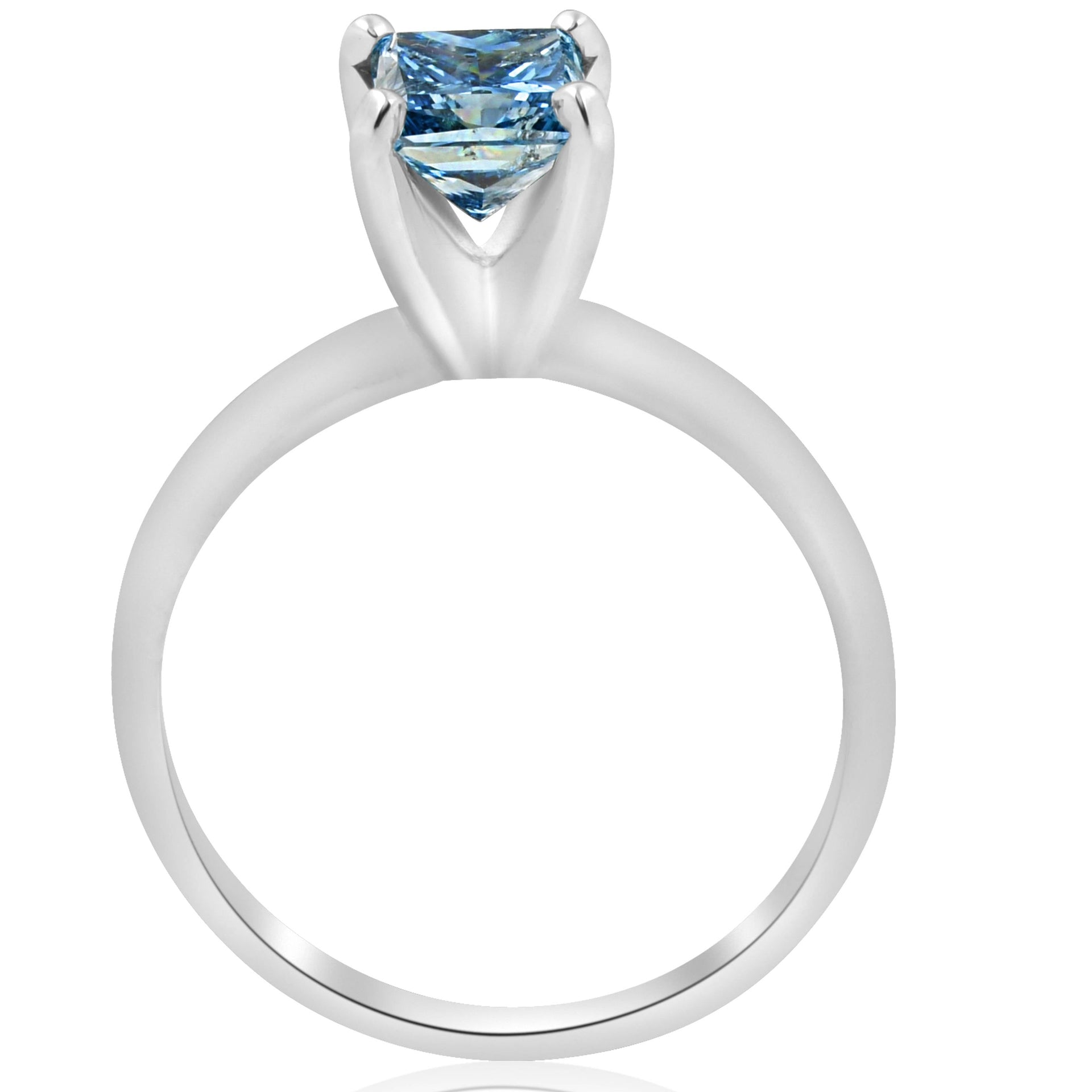 1ct Blue Princess Cut Diamond Solitaire Engagement Ring 14k White Gold