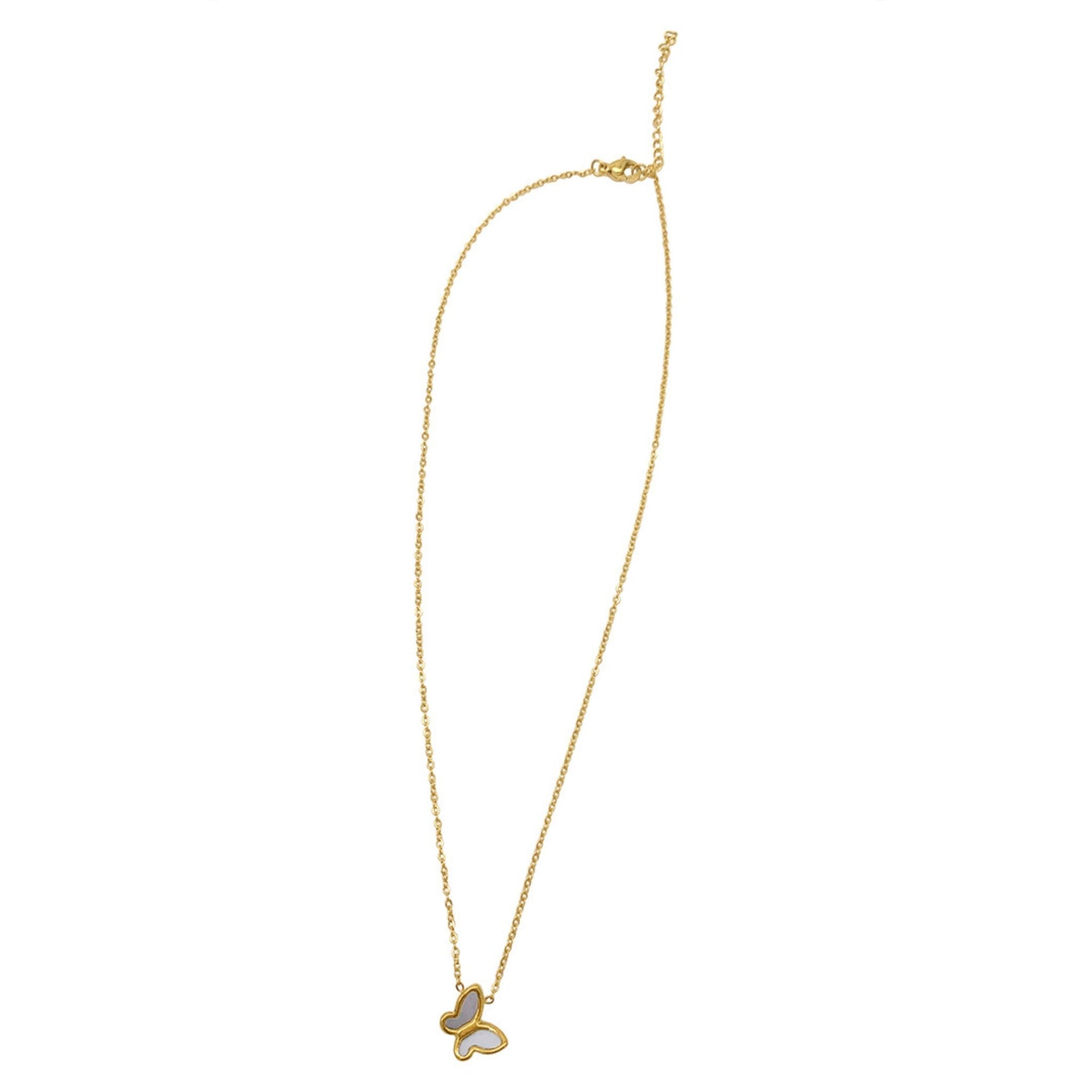 Adornia White Mother of Pearl Butterfly Necklace gold