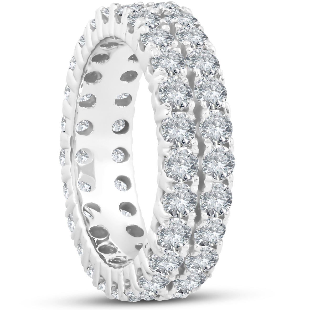 3 1/2 ct Diamond Double Row Eternity Ring Womens Wedding Band 14k White Gold