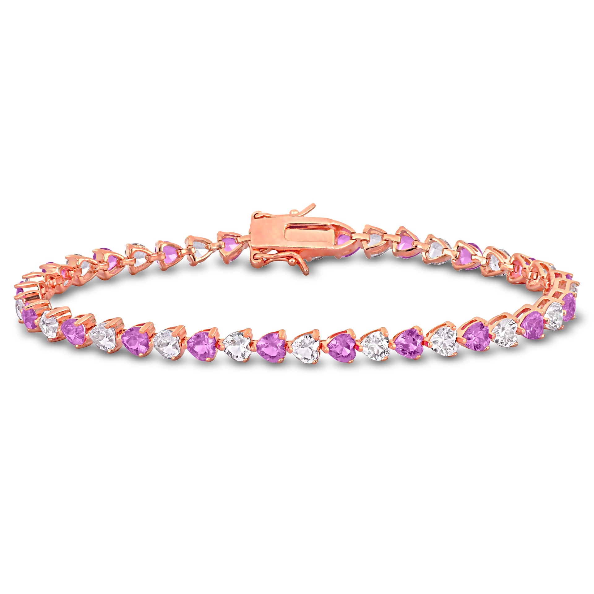 Mimi & Max 12ct TGW Created Pink and White Heart-Cut Sapphire Bracelet in Rose Silver - 7.5 in.