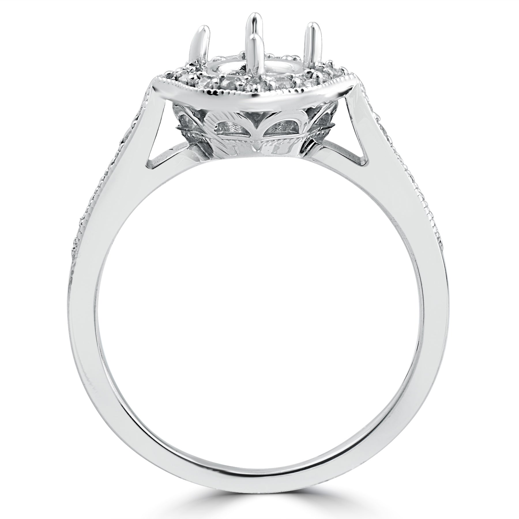 1/5ct Vintage Halo Diamond Engagement Ring Setting 14k White Gold With Milgrain