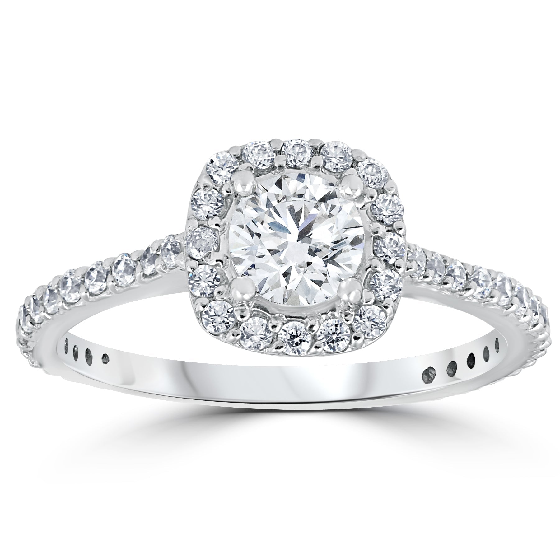 Platinum 1 1/5ct TDW Cushion Halo Round Diamond Engagement Ring